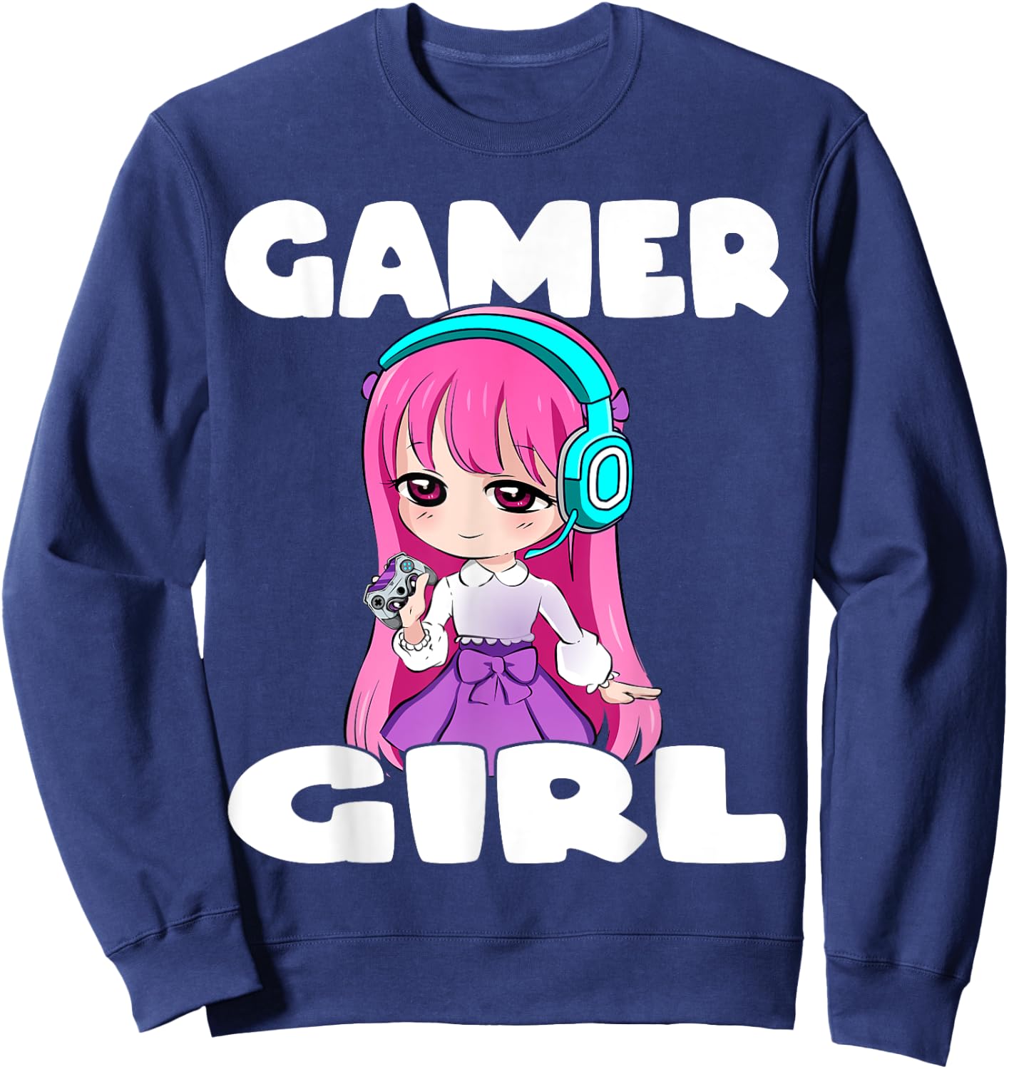 Gamer Girl Anime and Gaming Chibi Graphic Video Games Sweatshirt - Sweatshirt | Navy