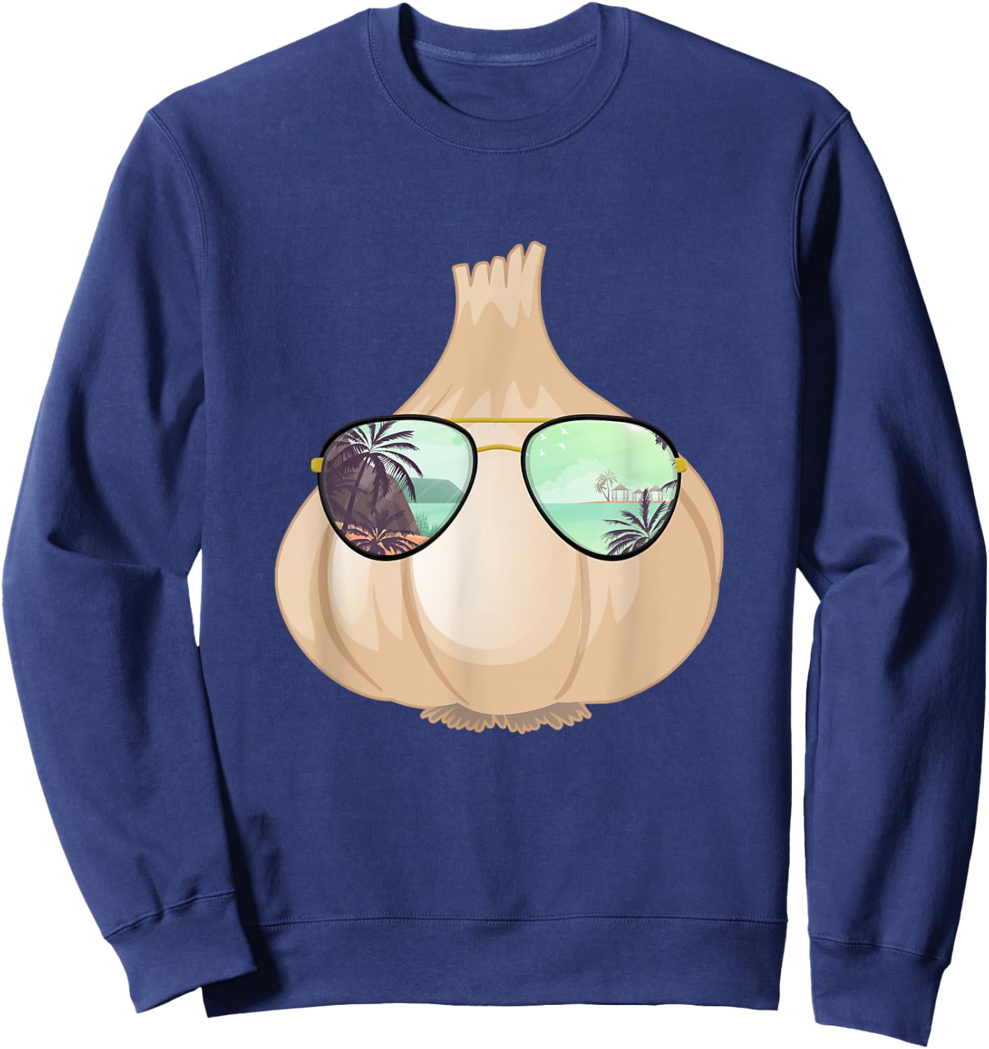 Funny Garlic With Sunglasses Design Vegetable Chef Sweatshirt - Sweatshirt | Navy