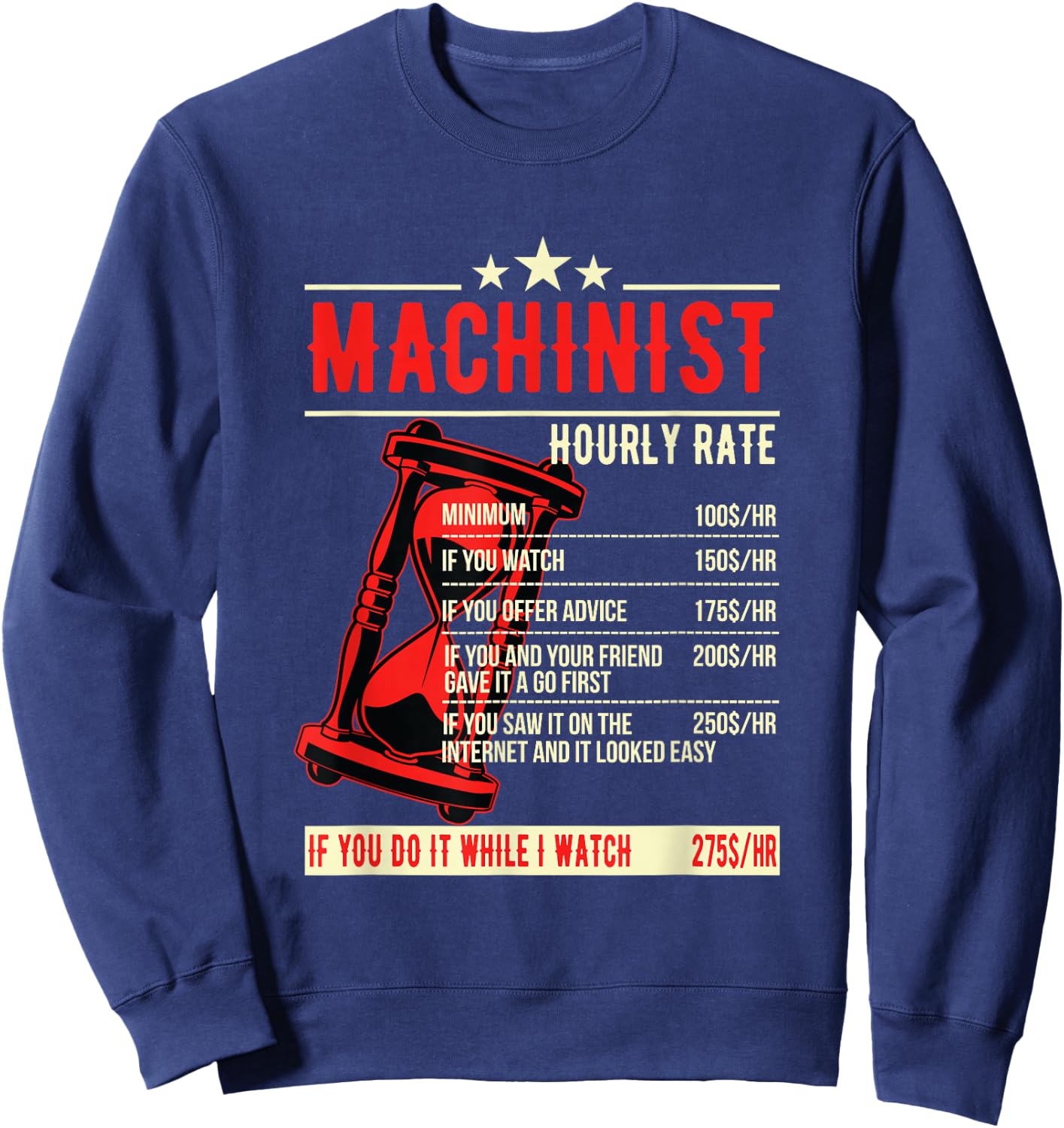 Funny Machinist Hourly Rate T Shirt Sweatshirt - Sweatshirt | Navy