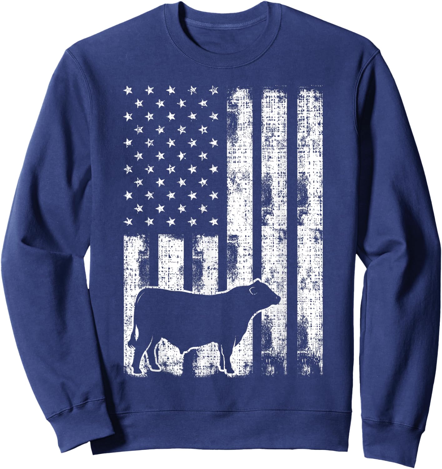 Vintage American Flag - USA Cow Black Angus Rancher Sweatshirt - Sweatshirt | Navy