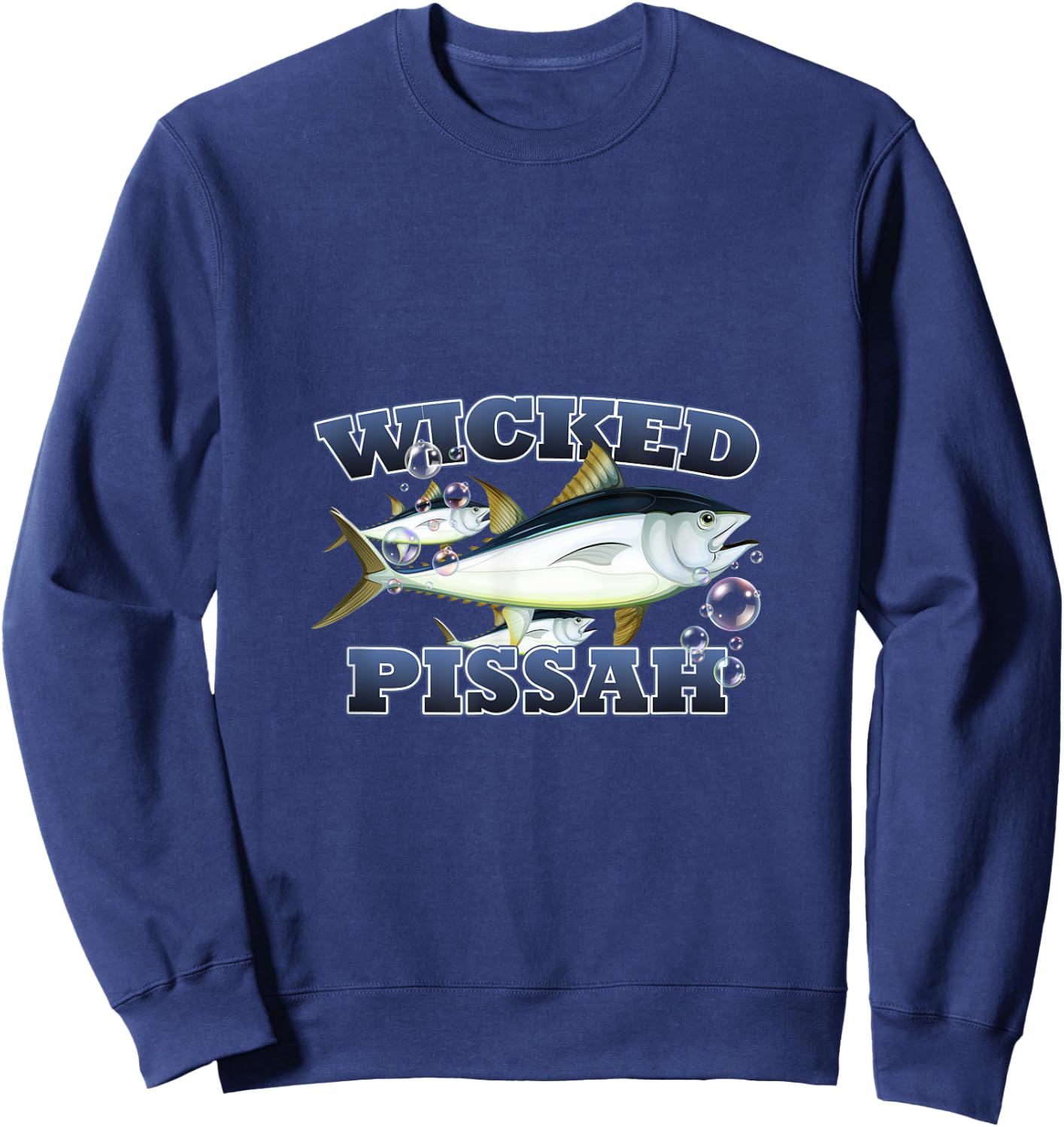 Wicked Pissah Bluefin Tuna Fish Illustration Fishing Sweatshirt - Sweatshirt | Navy