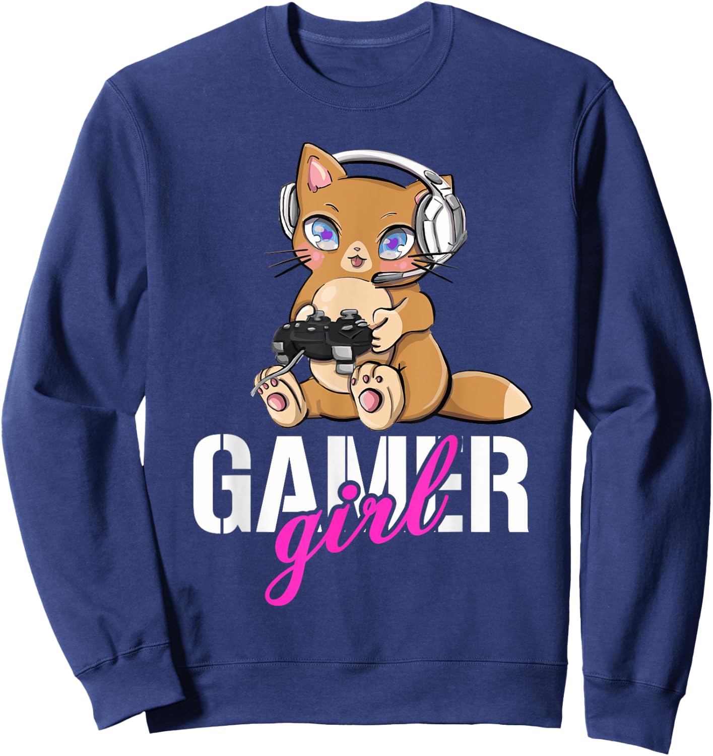 Gamer Cat Girl Gaming Cute Gamer Cats Cats And Gaming Sweatshirt - Sweatshirt | Navy