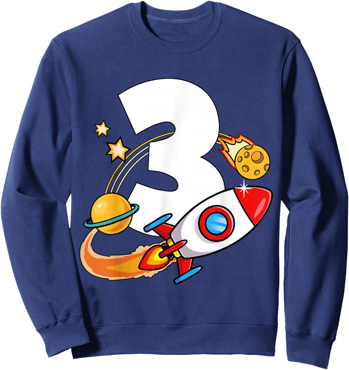 mb 3rd Birthday Rocket Ship Outer Space Universe Kids Sweatshirt - Sweatshirt | Navy