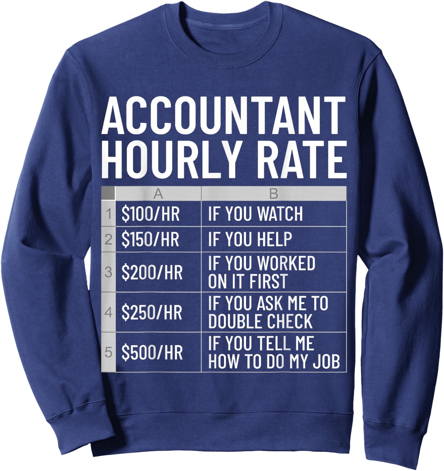 Funny Accountant Hourly Rate CPA Accounting Bookkeeping Sweatshirt - Sweatshirt | Navy