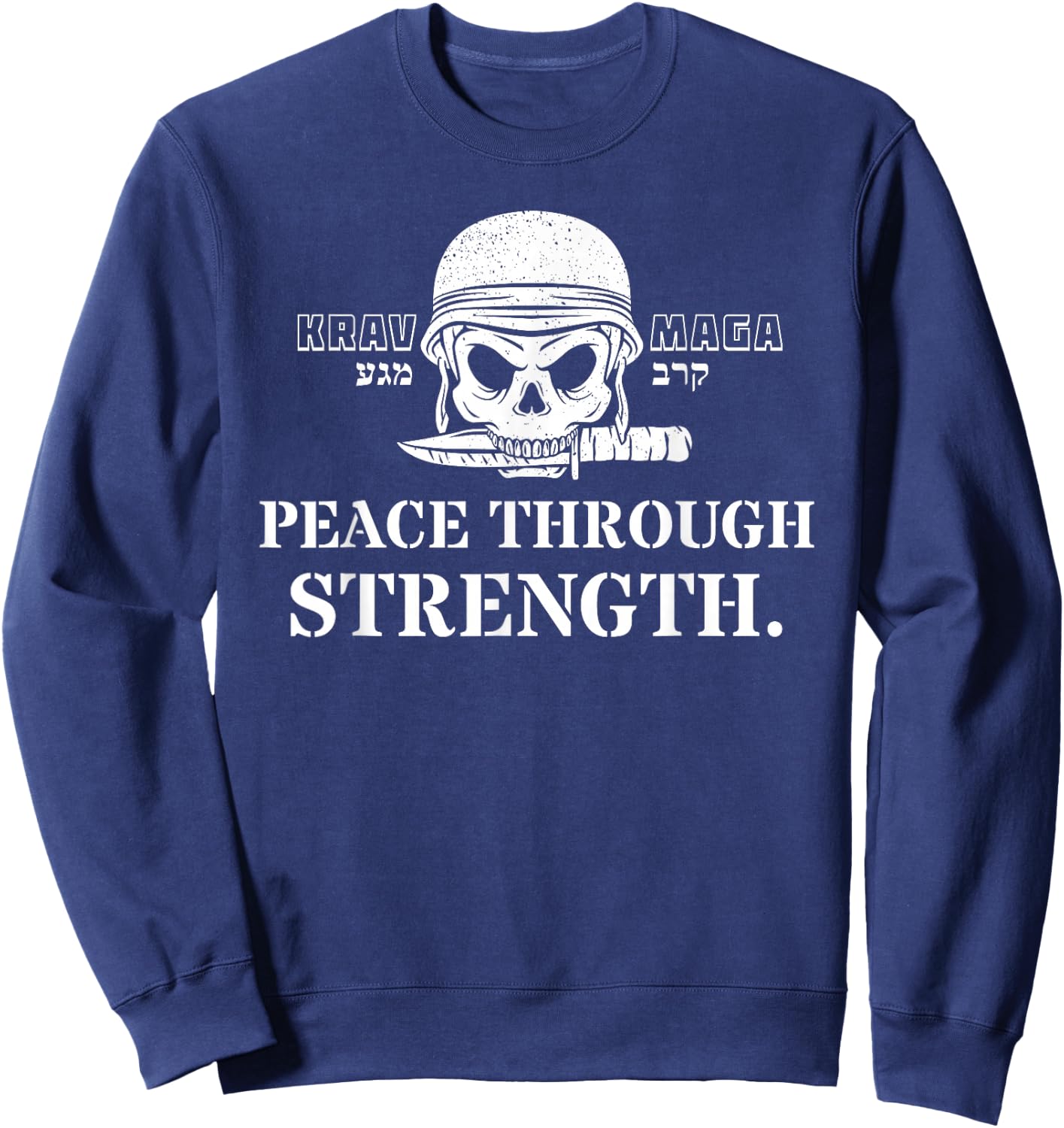 Krav Maga Hebrew Symbol Skull Army Peace through Strength Sweatshirt - Sweatshirt | Navy