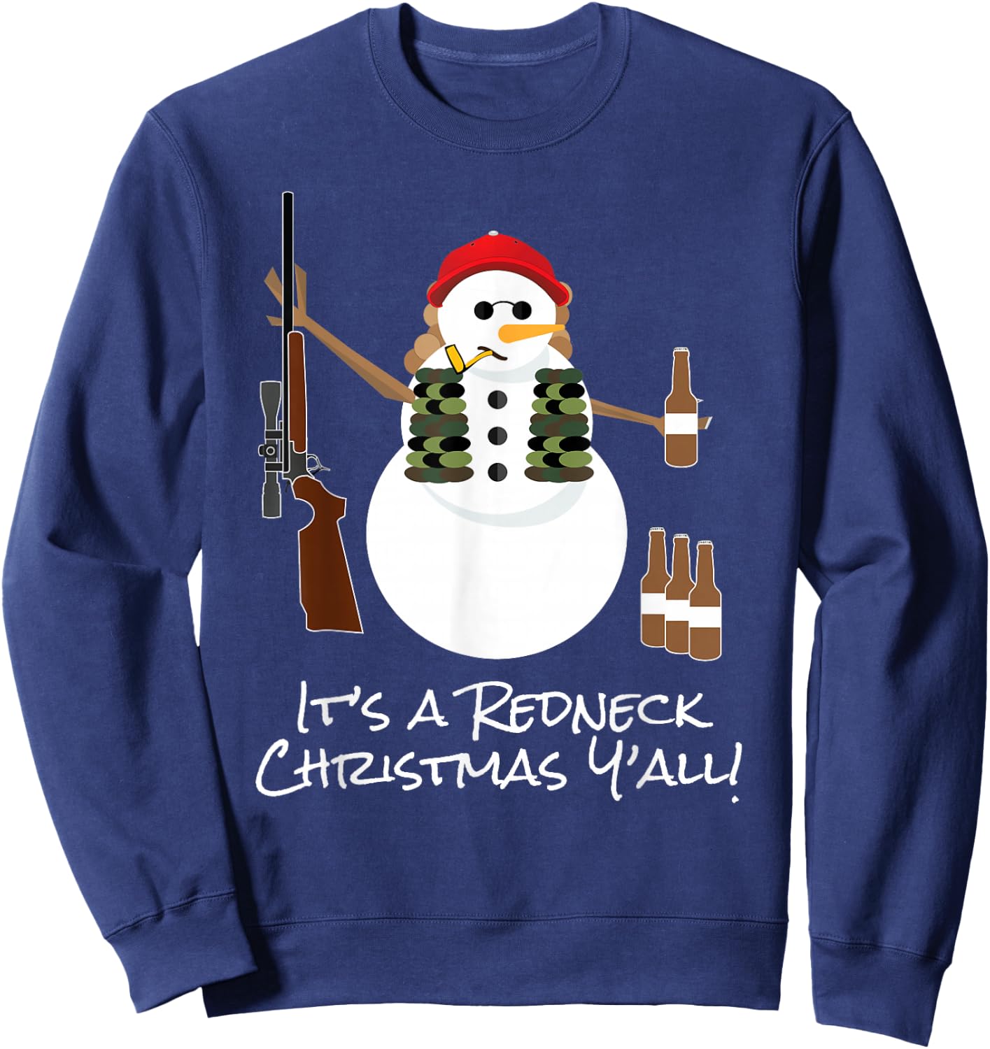 Funny Redneck Gift Snowman Beer Rifle Sweatshirt - Sweatshirt | Navy