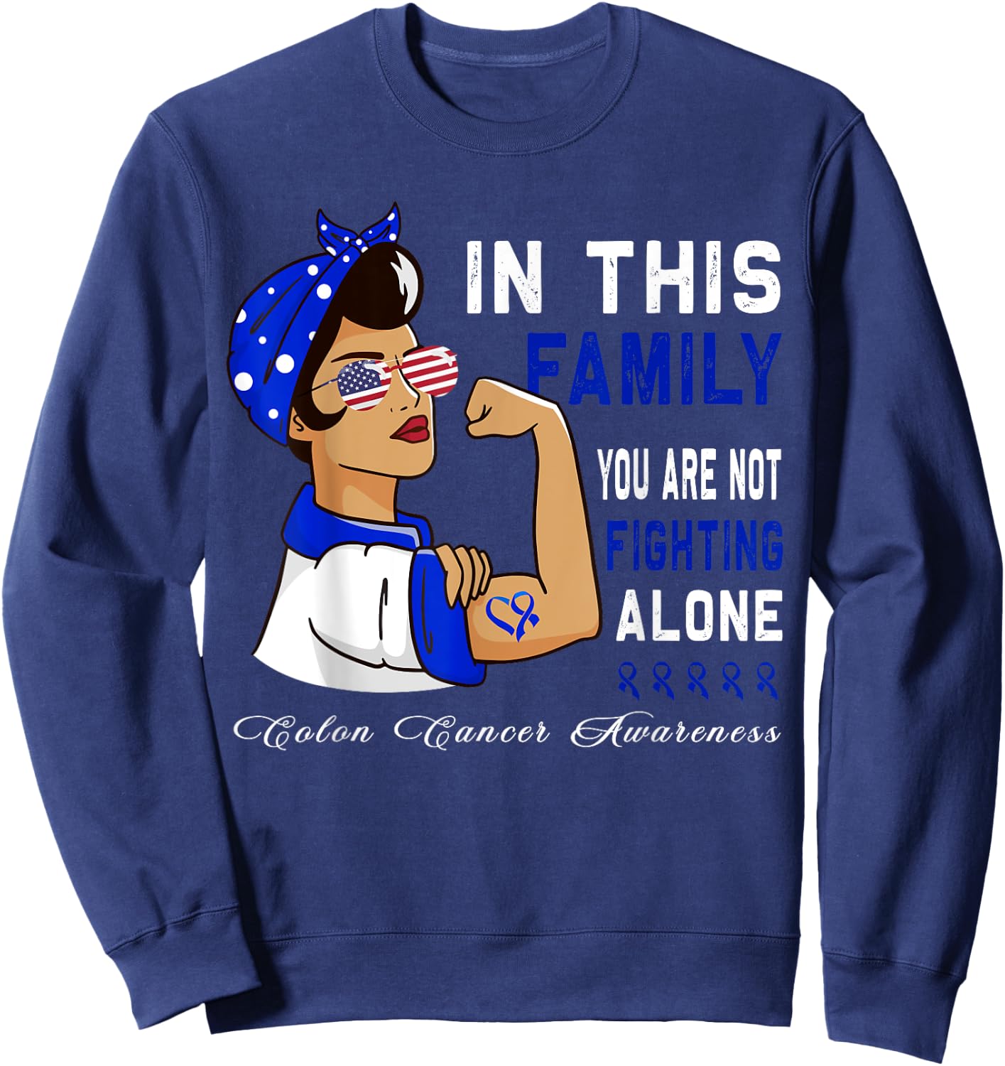 Blue Ribbon Fighter Family Women bandana Colon Cancer Sweatshirt - Sweatshirt | Navy