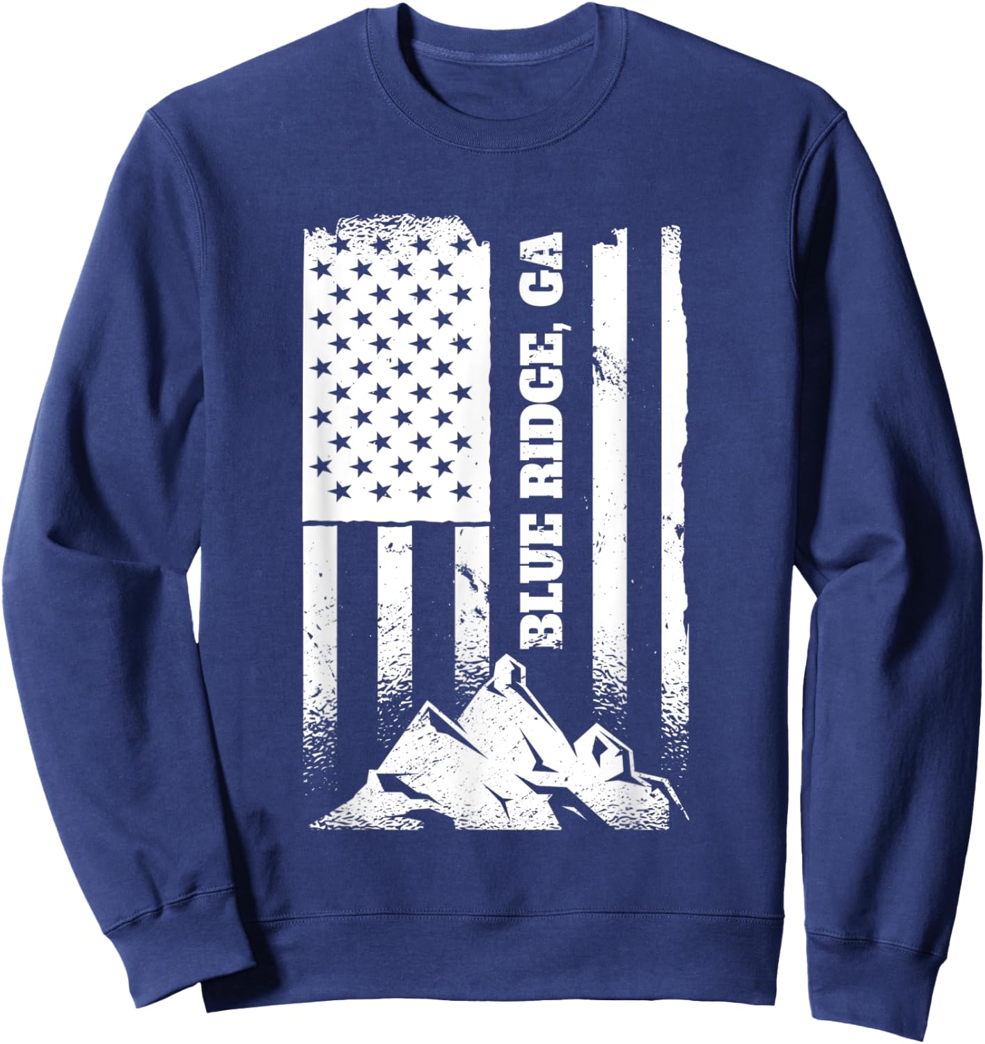 Blue Ridge GA Georgia American Distressed Patriotic Flag Kids Men Sweatshirt - Sweatshirt | Navy