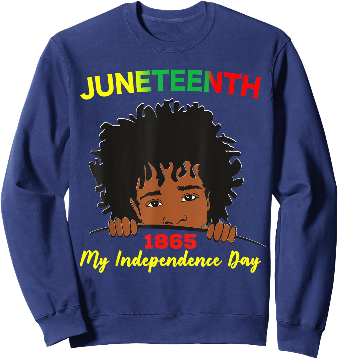 Happy Juneteenth Independence Teen Youth Afro Locs Black Boy Sweatshirt - Sweatshirt | Navy