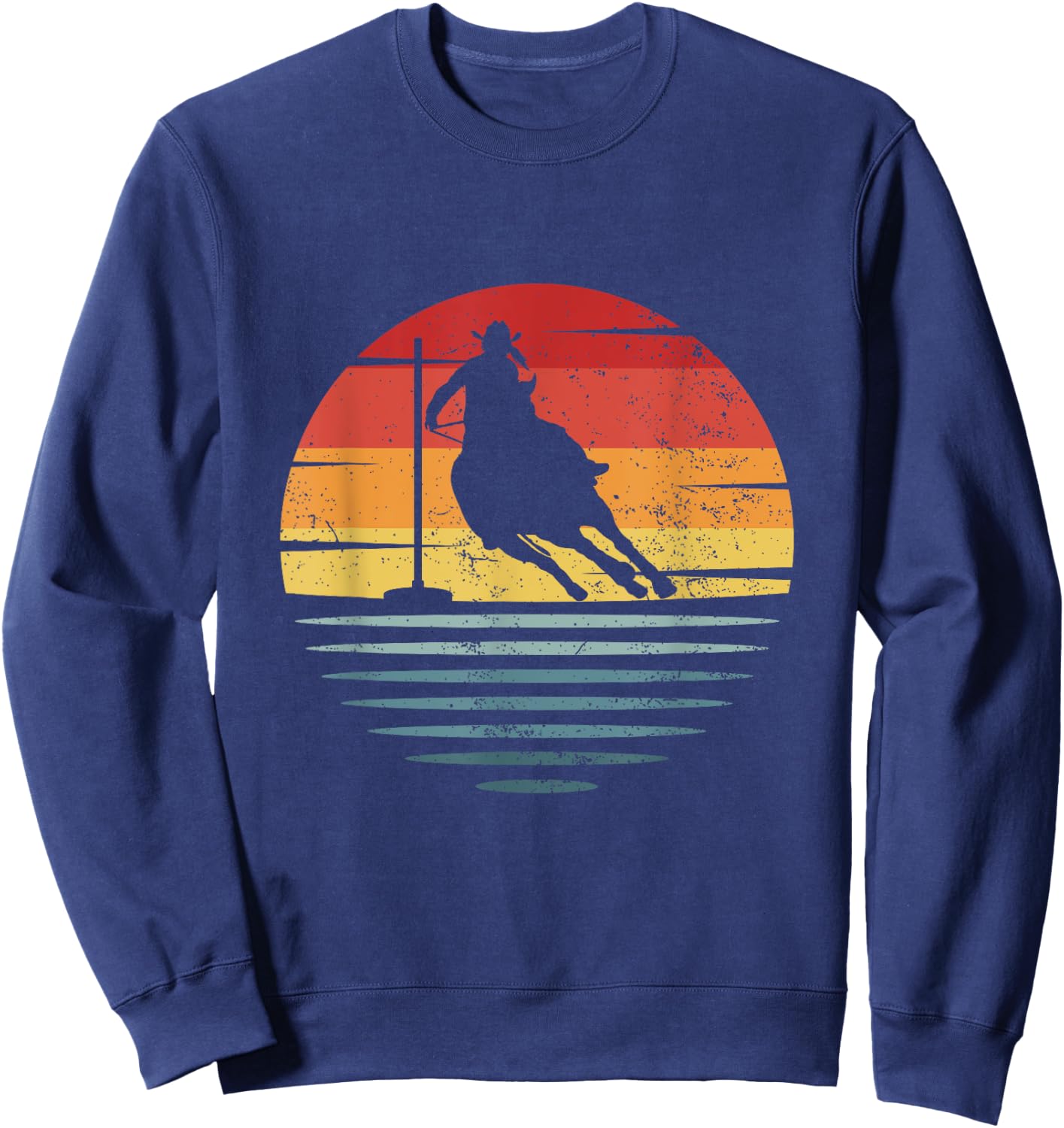 Retro Cowgirl Riding Horse Silhouette Rodeo Pole Bending Sweatshirt - Sweatshirt | Navy