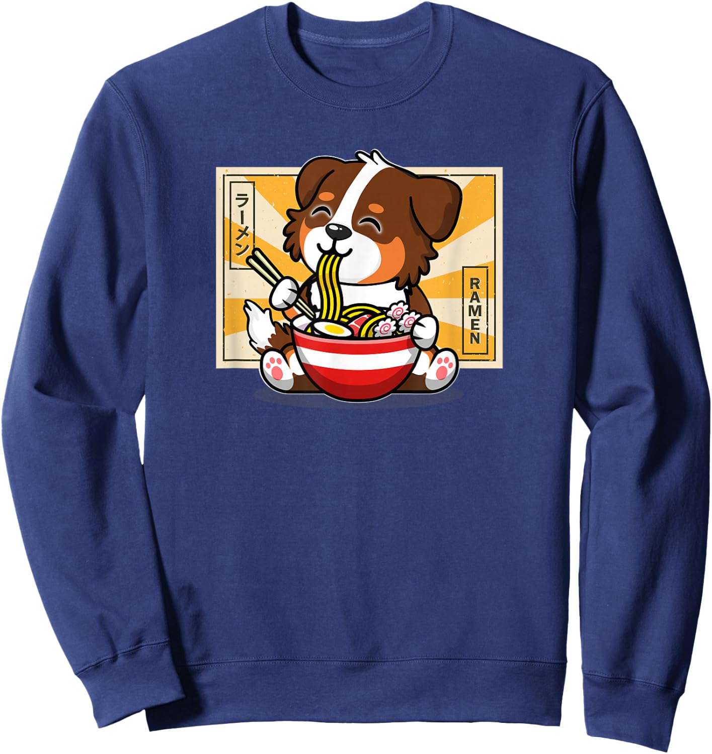 Funny Kawaii Kids Ramen Eating Red Australian Shepherd Lover Sweatshirt - Sweatshirt | Navy