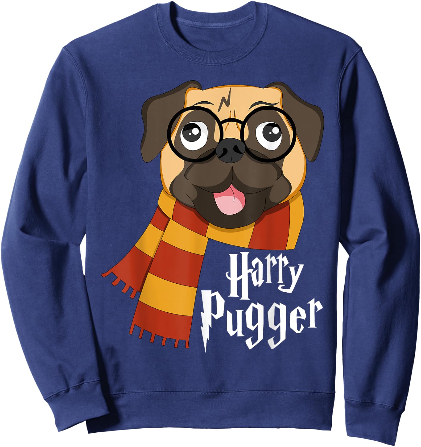 YO MINUS Harry Pugger Funny Pug Owner Wizard Lover Sweatshirt - Sweatshirt | Navy