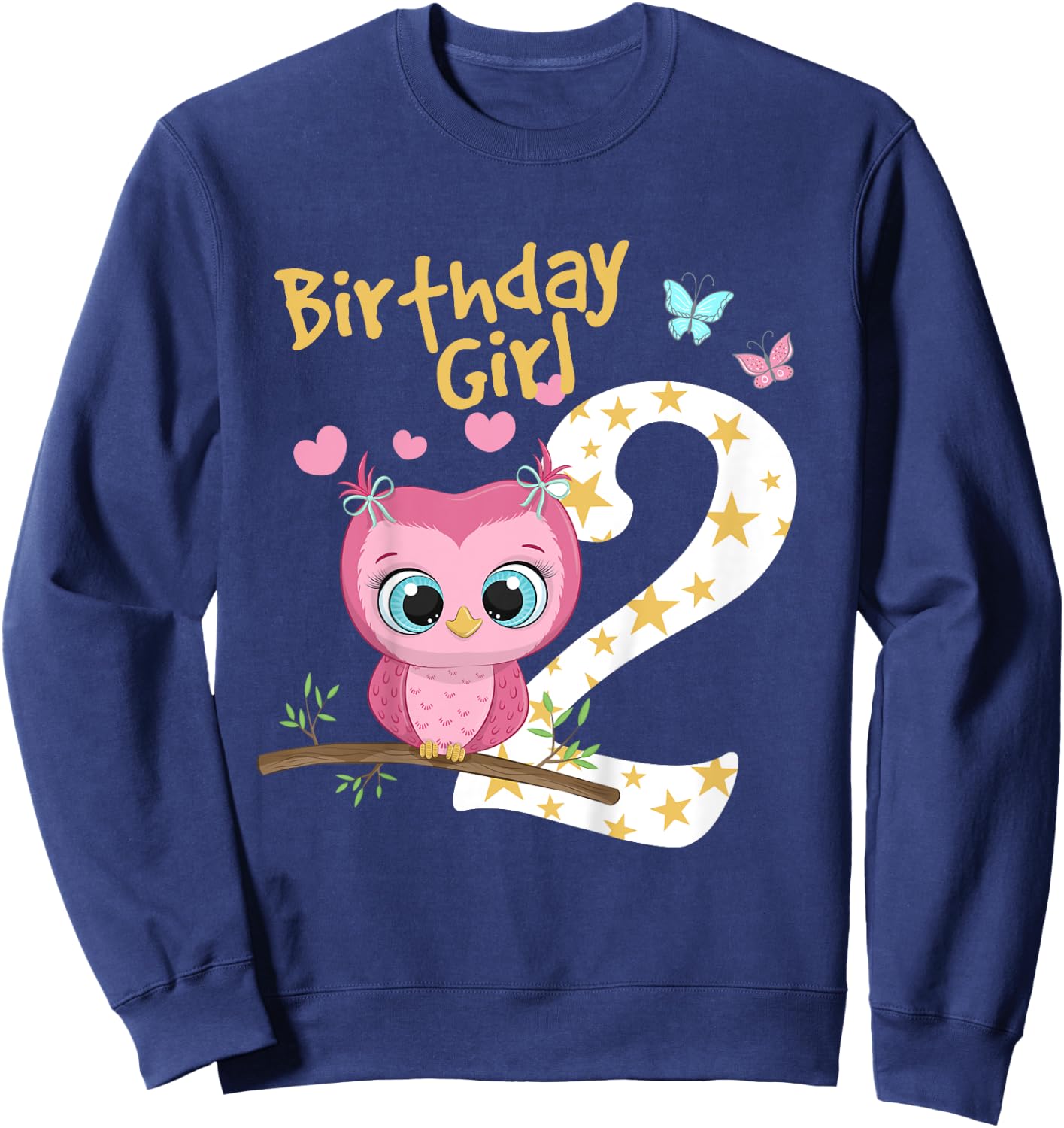 2nd Birthday Shirt For Girls Owl Birthday Girl 2 Years Sweatshirt - Sweatshirt | Navy