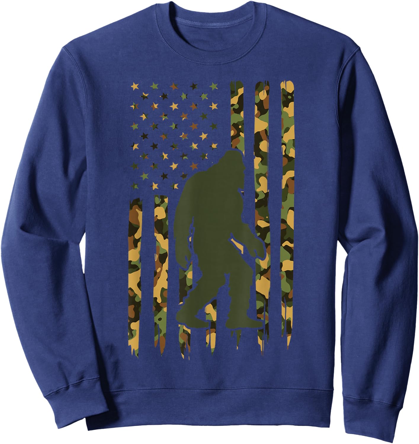 Camo Big Foot Sasquatch - Vintage Bigfoot American Flag Sweatshirt - Sweatshirt | Navy