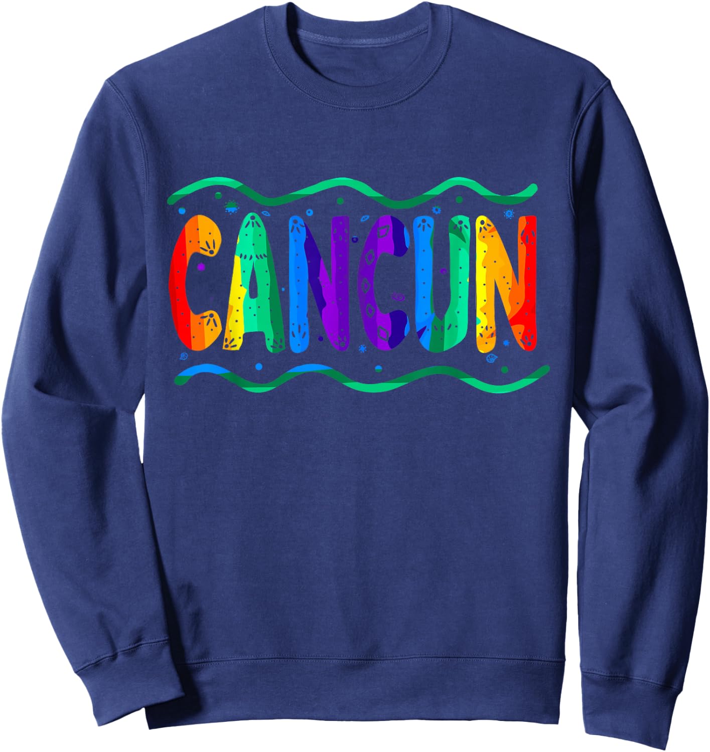 Rainbow Cancun Mexico Typography Ocean Waves Sweatshirt - Sweatshirt | Navy