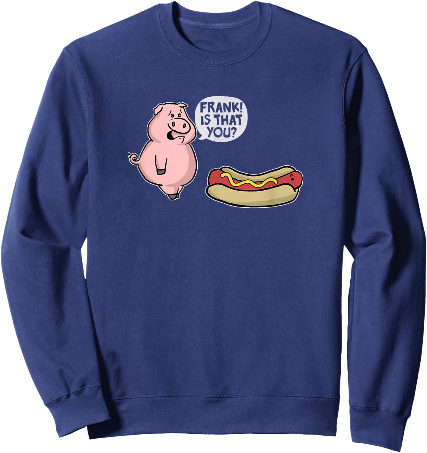 Trendy Apparel -Adults Casual Graphic Black Small Pig And Hot Dog Funny Cartoon Sweatshirt - Sweatshirt | Navy