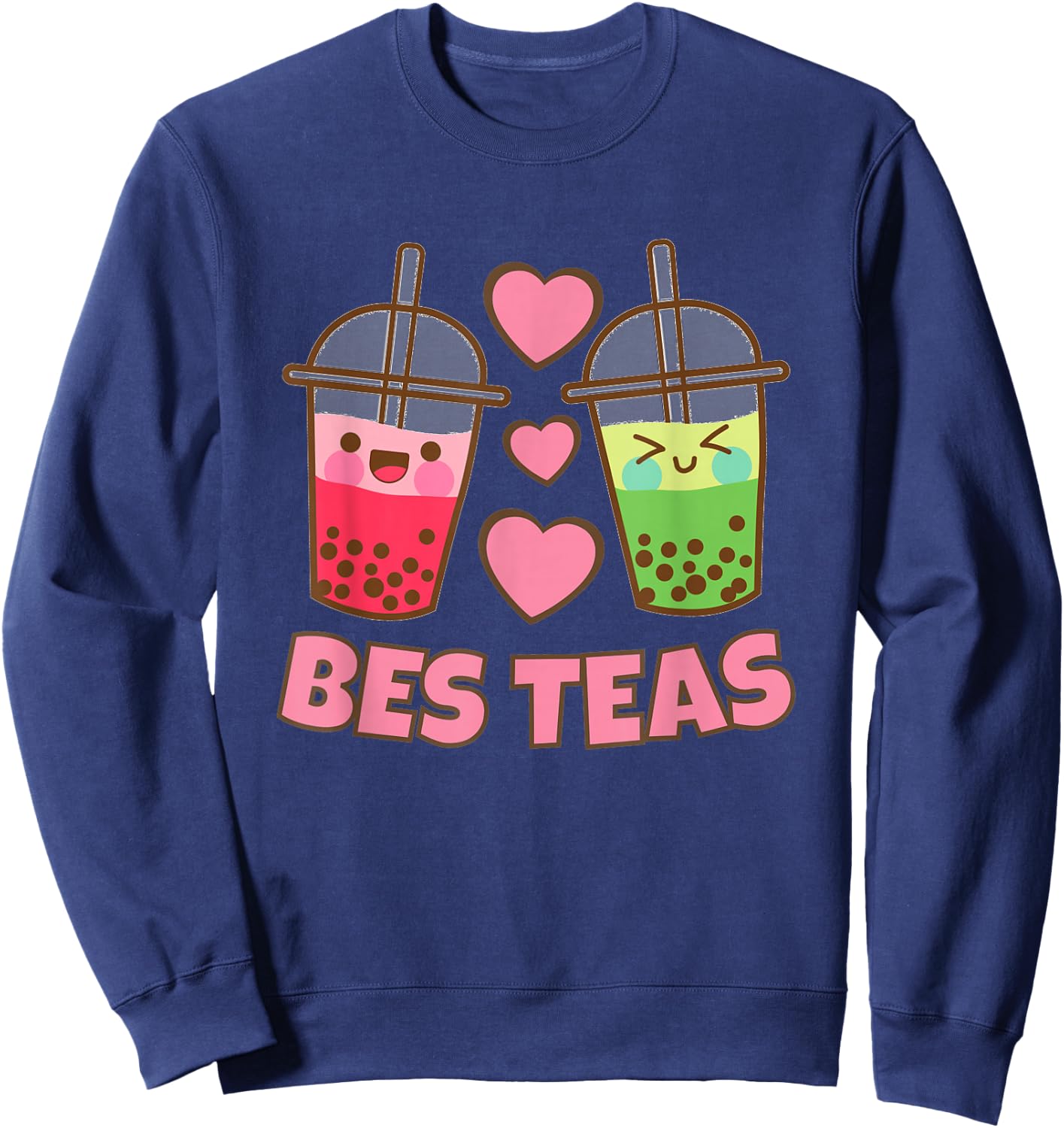 BES Teas Besties Cute Kawaii Bubble Tea Boba Best Friend Small Sweatshirt - Sweatshirt | Navy