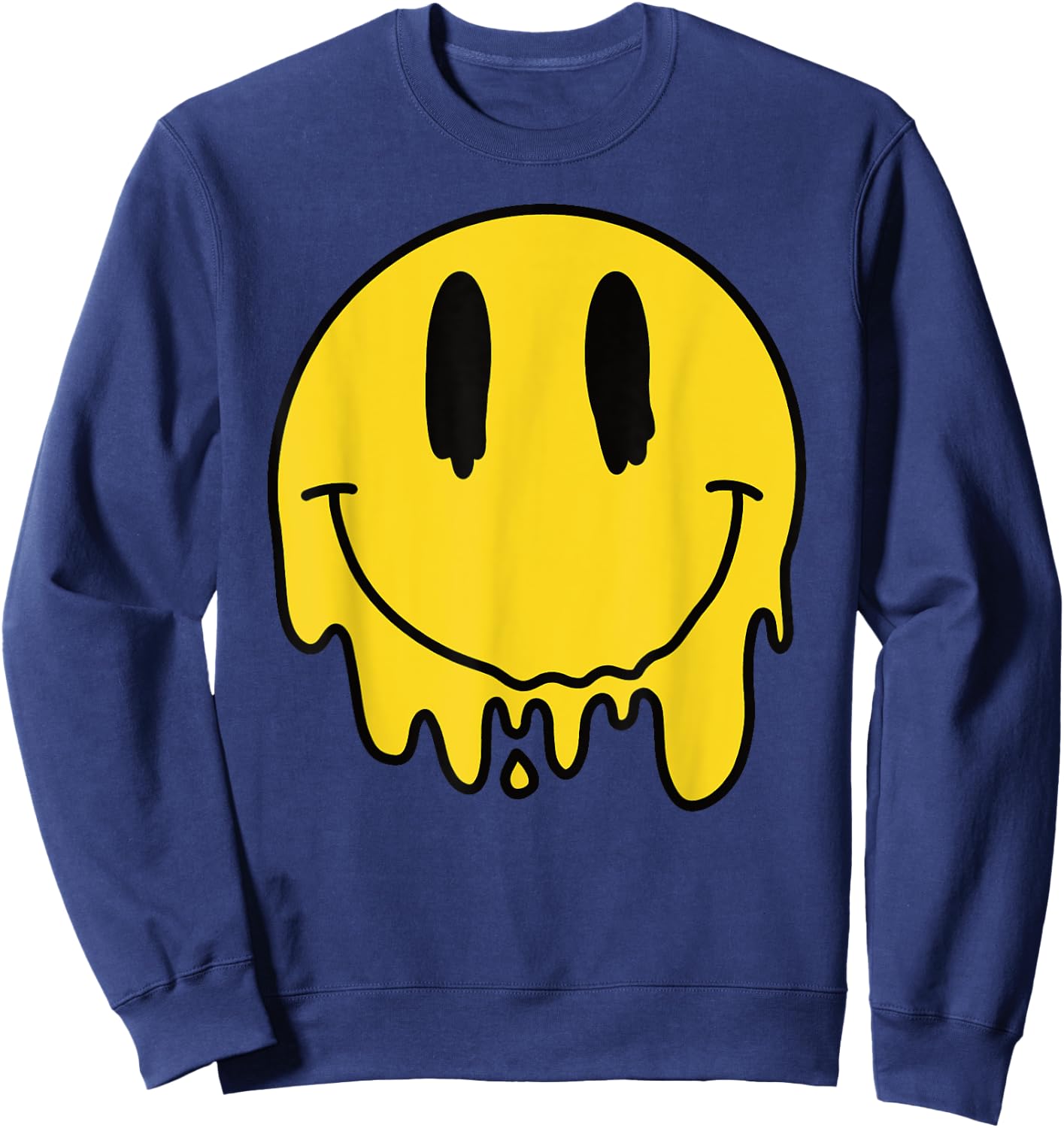Melting Yellow Smile Funny Smiling Melted Dripping Face Cute Sweatshirt - Sweatshirt | Navy
