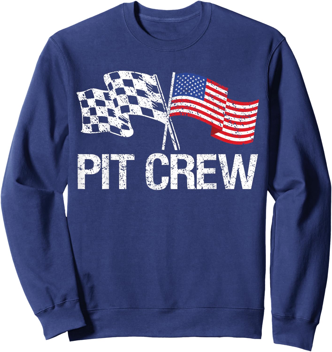 Pit Crew for Race Car Parties USA Racing Flag Sweatshirt - Sweatshirt | Navy