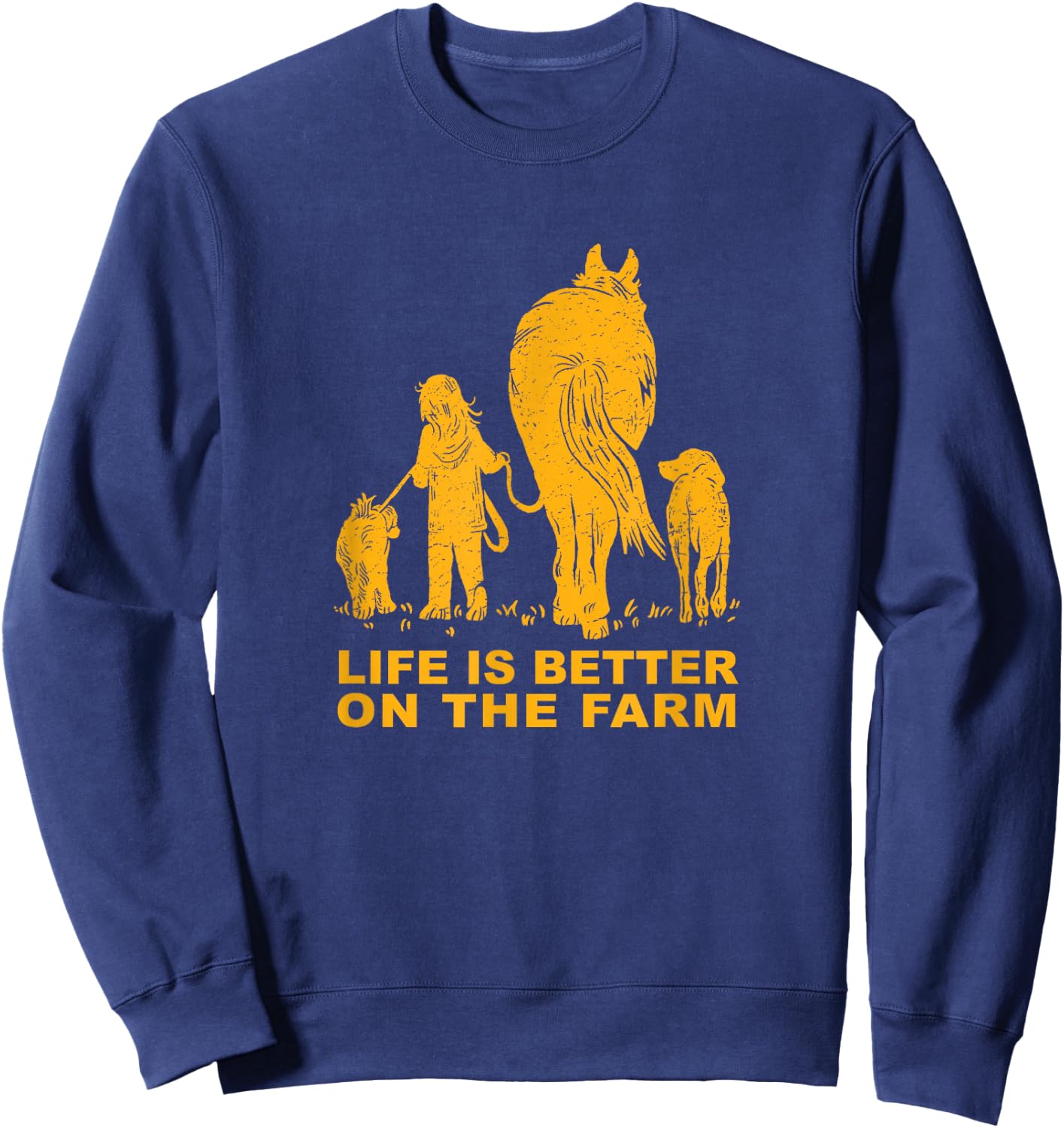 LIFE IS BETTER ON THE FARM - Fun Girl With Horse and Dogs Sweatshirt - Sweatshirt | Navy