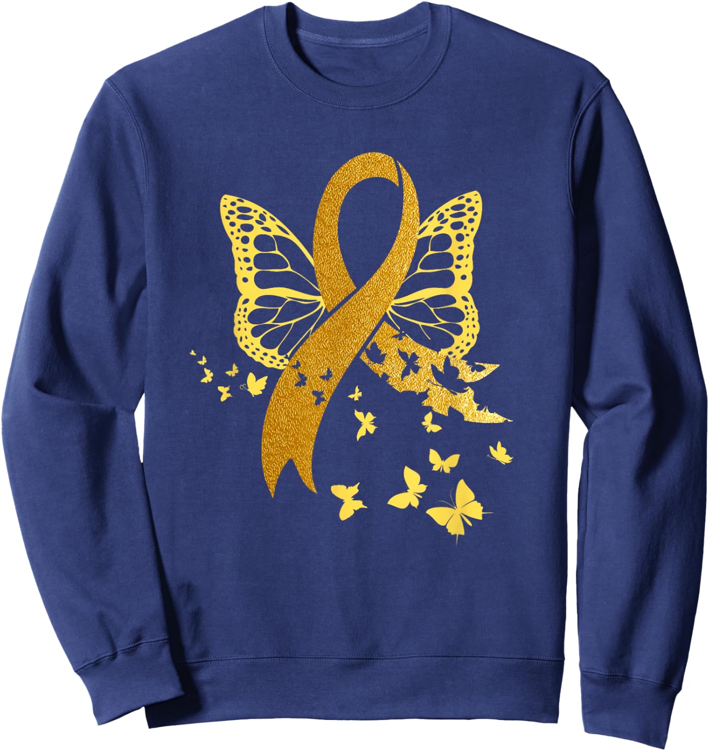 Childhood Cancer Awareness Gold Ribbon Butterfly Fighter Sweatshirt - Sweatshirt | Navy