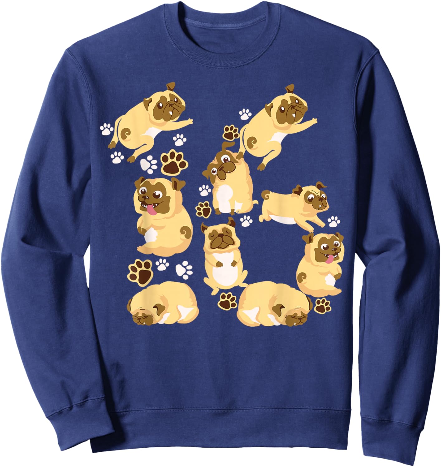 Cute Dog 16th Birthday Gift | Cool 16 Years Old Pug Boy Girl Sweatshirt - Sweatshirt | Navy