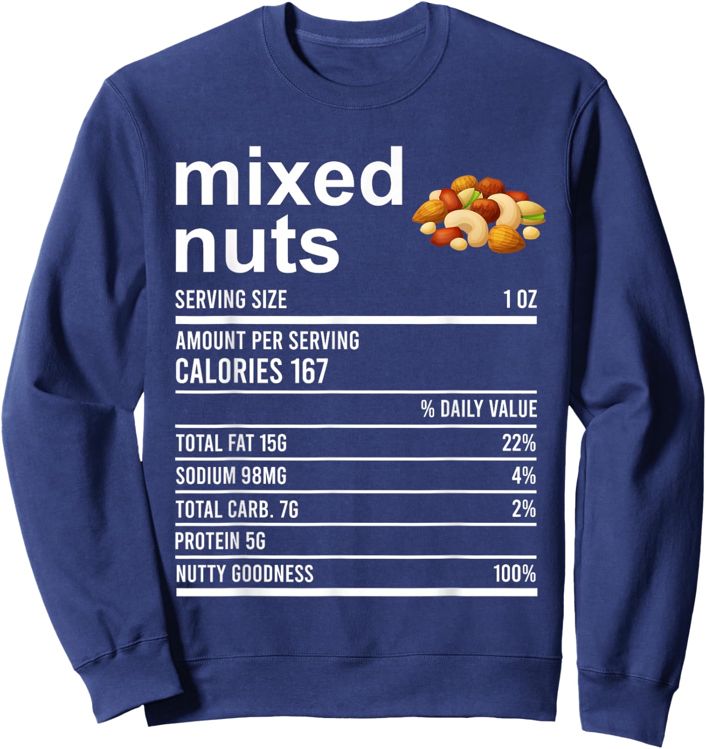 Funny Thanksgiving Food Apparel, Mixed Nuts Nutrition Fact Sweatshirt - Sweatshirt | Navy