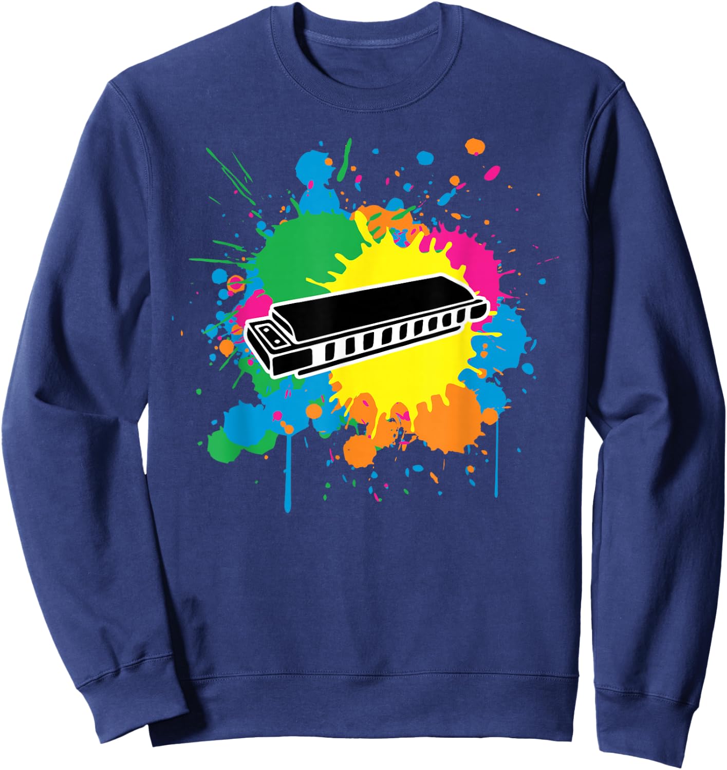 Harmonica Paint Splash Graphic For Harmonica Lovers Sweatshirt - Sweatshirt | Navy