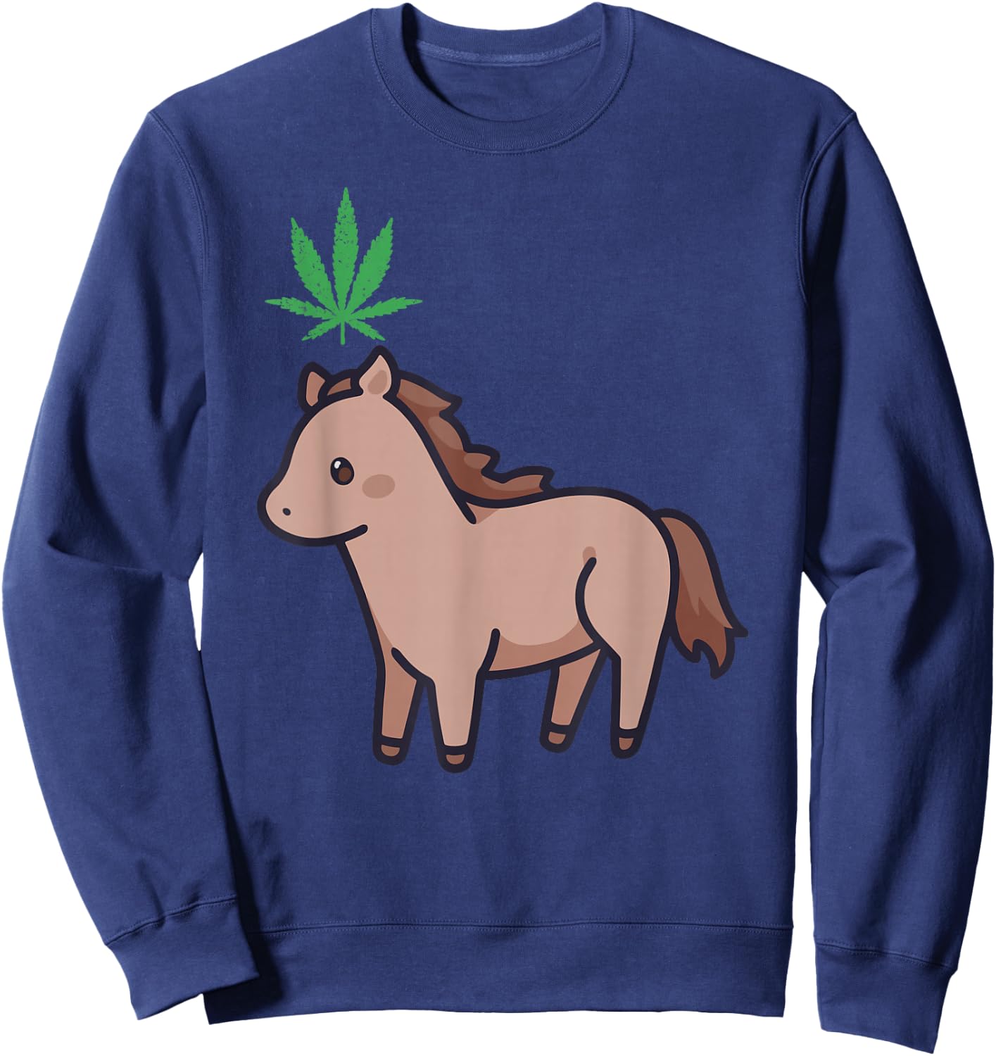 Horse Weed Marijuana Kawaii Aesthetic Anime Cannabis Leaf Sweatshirt - Sweatshirt | Navy