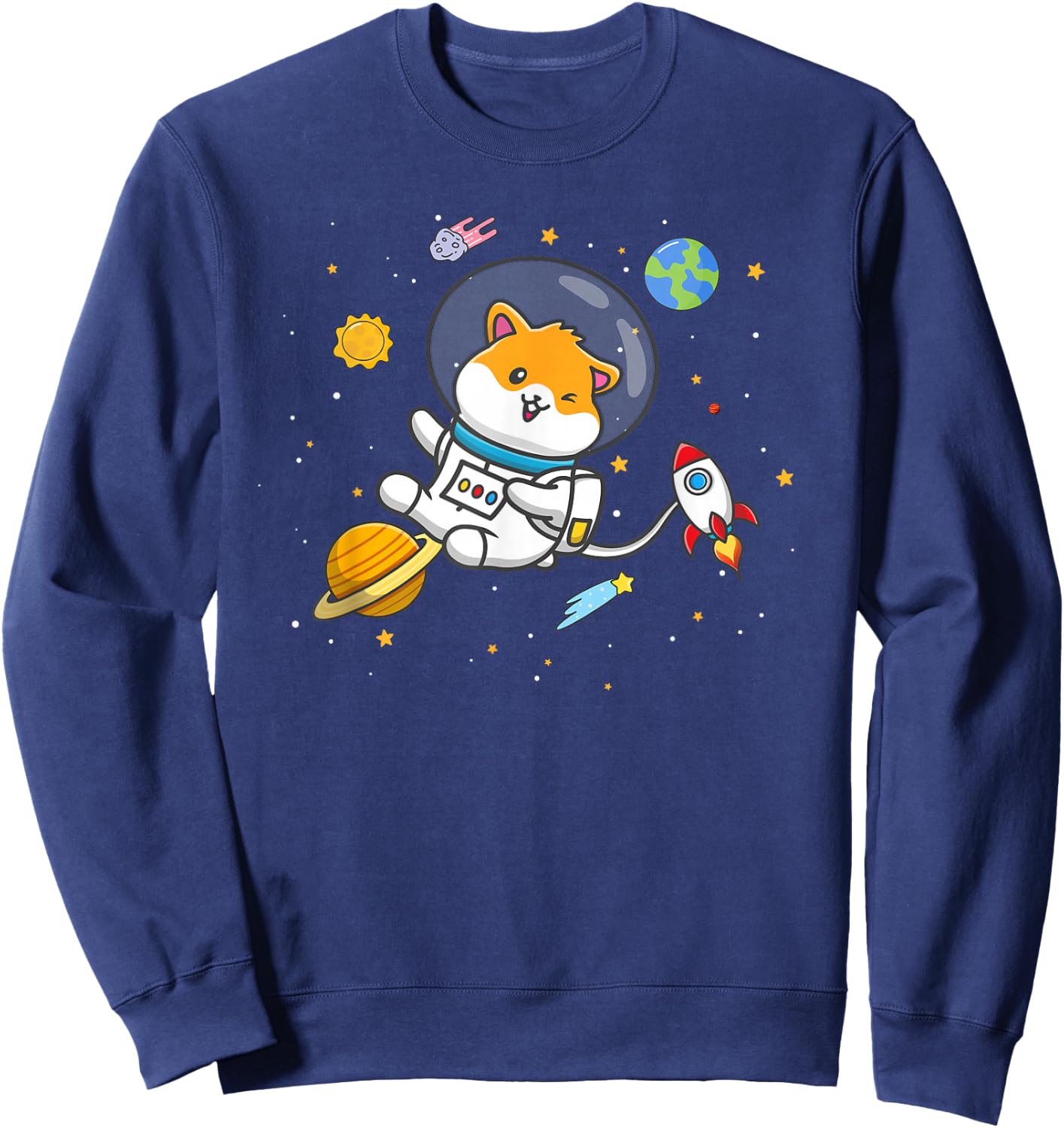 Funny Kids Boys Girls Cartoon Kawaii Space Hamster Lover Sweatshirt - Sweatshirt | Navy
