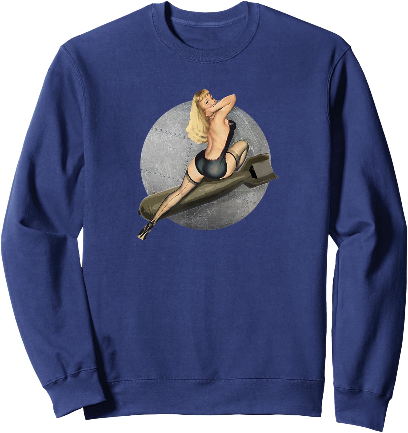 Pinup Bombs Away WW2 Retro Poster Sweatshirt - Sweatshirt | Navy