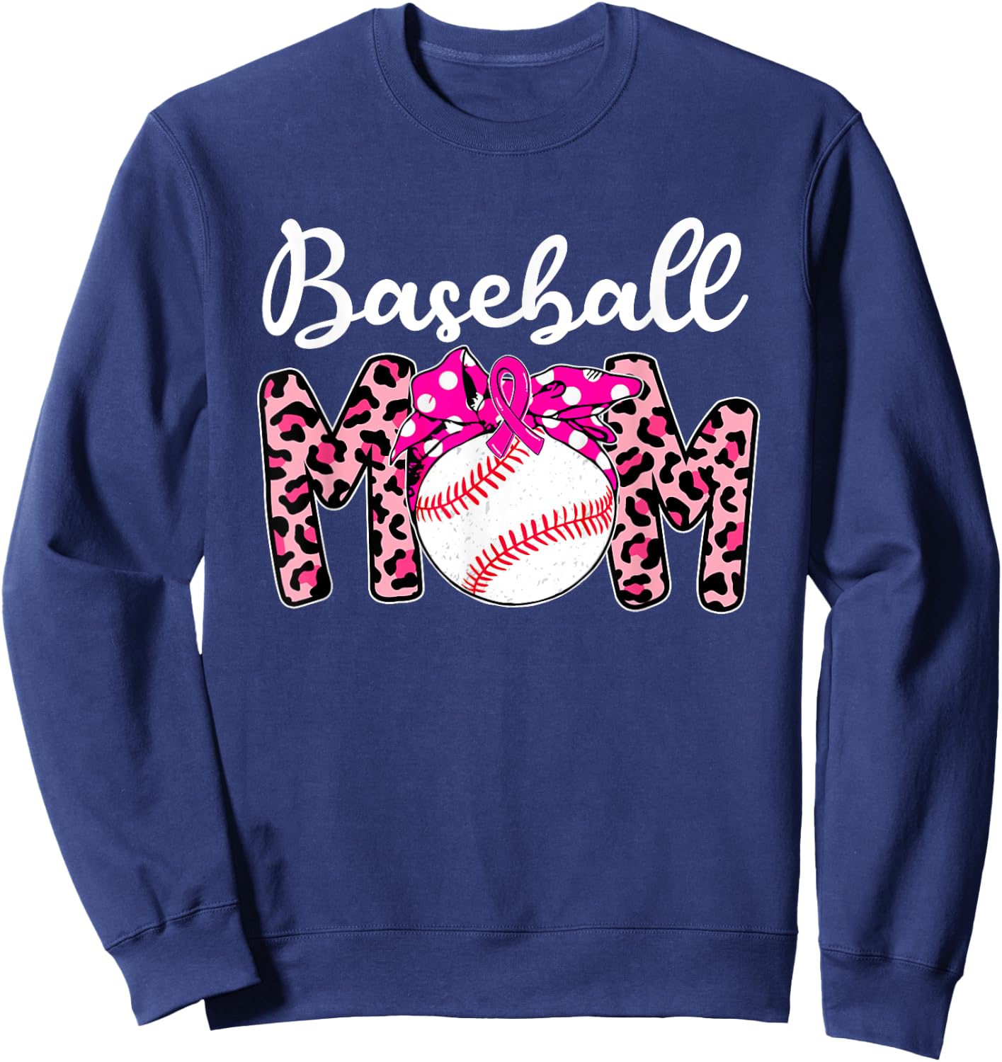 Baseball Mom Pink Ribbon Breast Cancer Awareness Fighters Sweatshirt - Sweatshirt | Navy