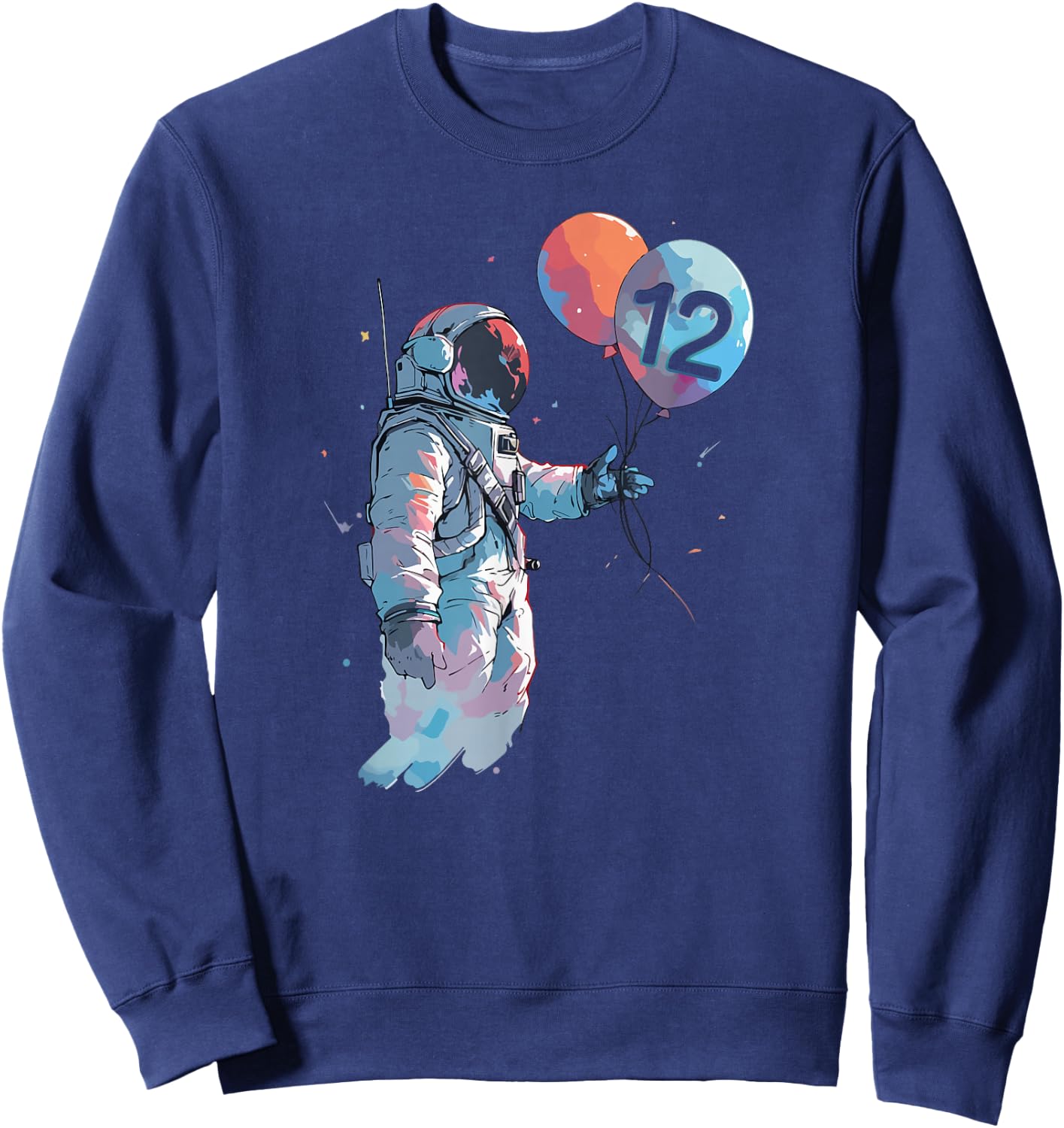 12 Years Old Birthday Boy Cosmonaut Galaxy Balloon Astronaut Sweatshirt - Sweatshirt | Navy