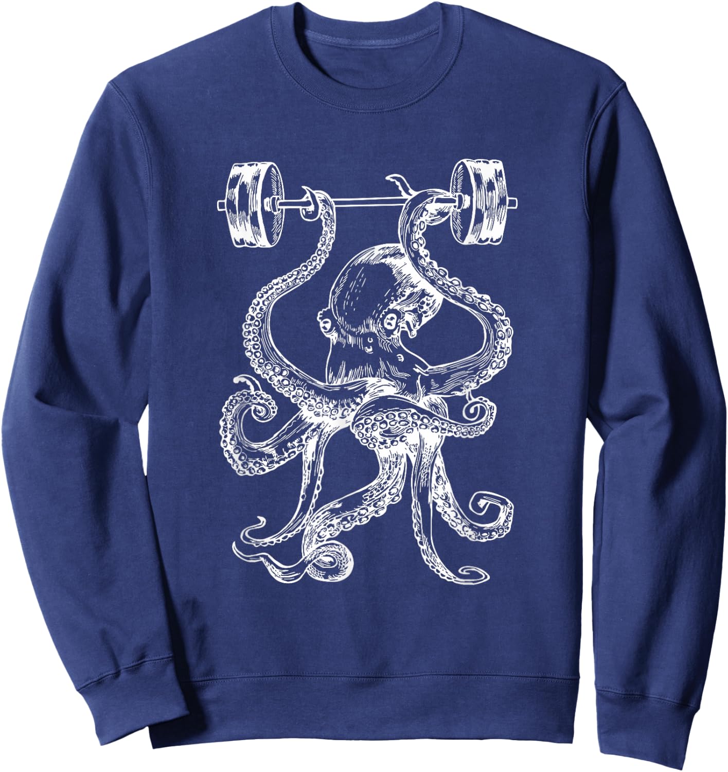 Octopus Weight Lifting Barbells Funny Fitness Gym Workout Sweatshirt - Sweatshirt | Navy