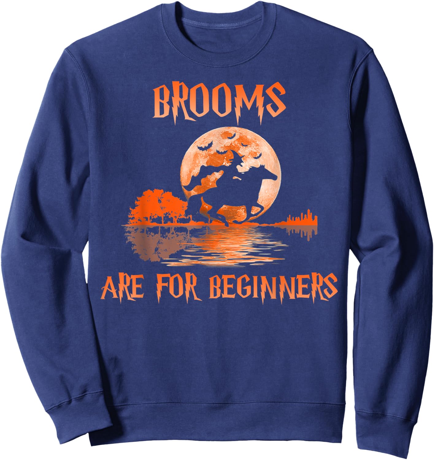 Brooms Are For Beginners Horses Witch Halloween Sweatshirt - Sweatshirt | Navy