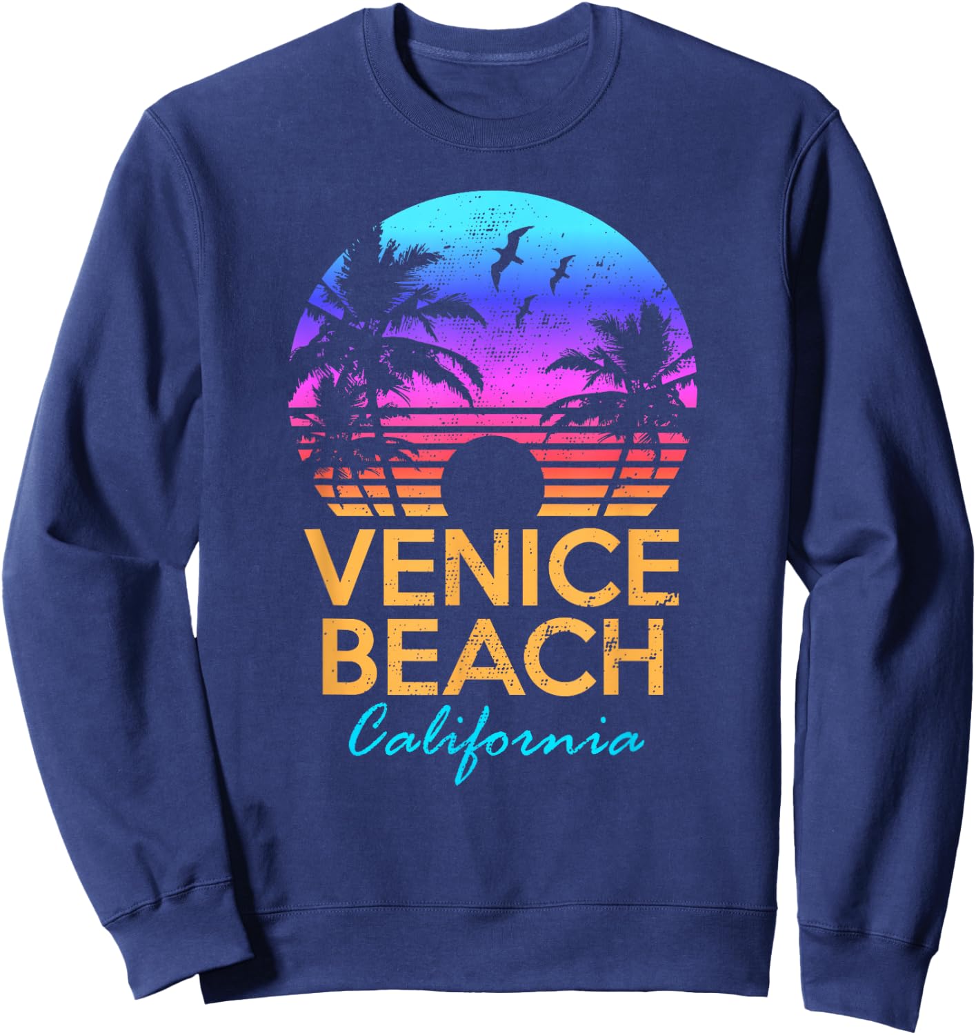 VENICE BEACH CALIFORNIA Retro Sunset Summer Vibes Aesthetic Sweatshirt - Sweatshirt | Navy