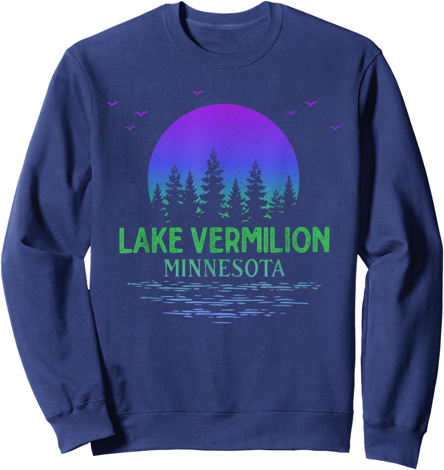 Lake Vermilion Minnesota Moon Trees Gradient Souvenir Sweatshirt - Sweatshirt | Navy