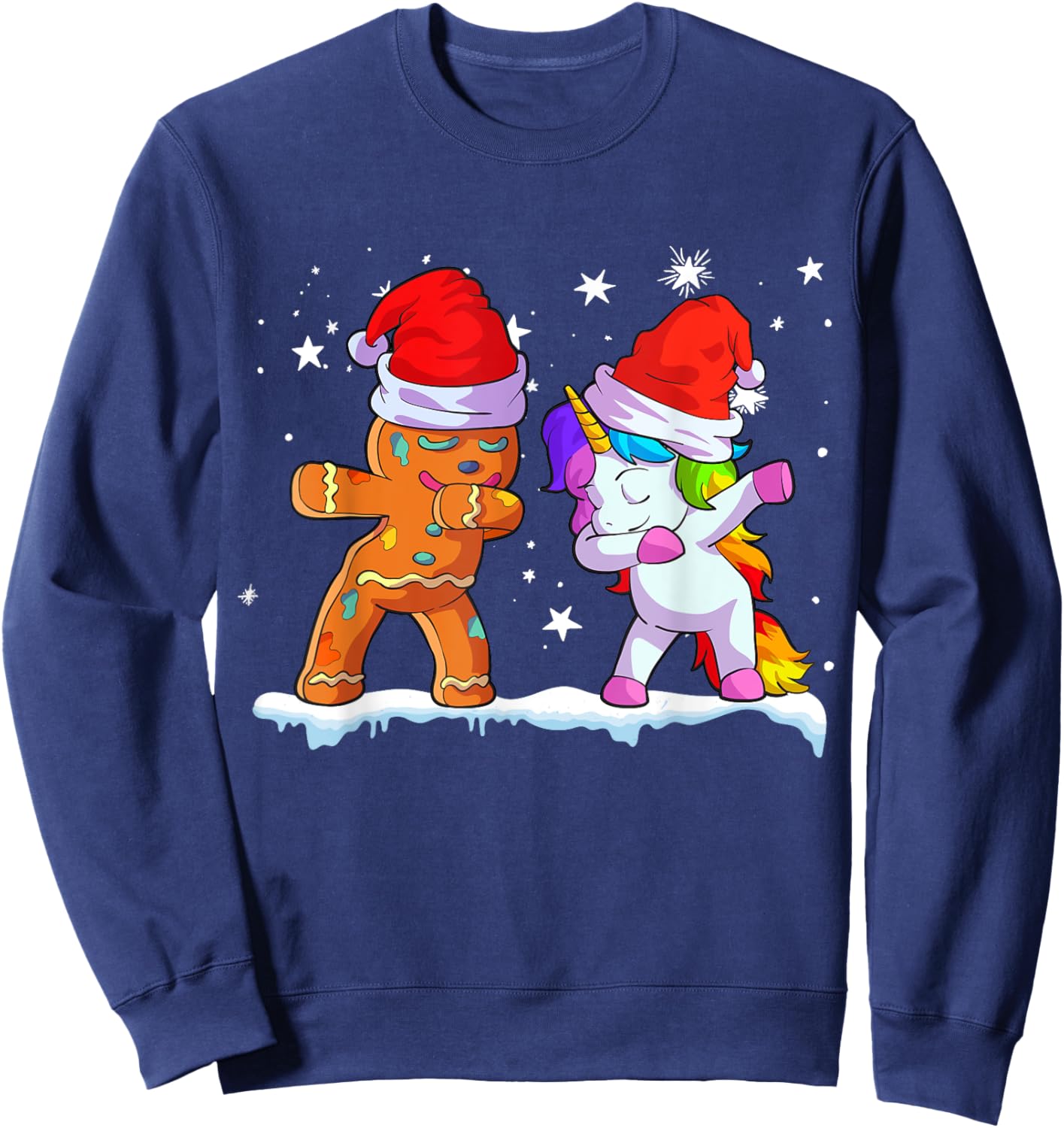 Unicorn Christmas Shirt Girl Women Santa Hat Gingerbread Man Sweatshirt - Sweatshirt | Navy