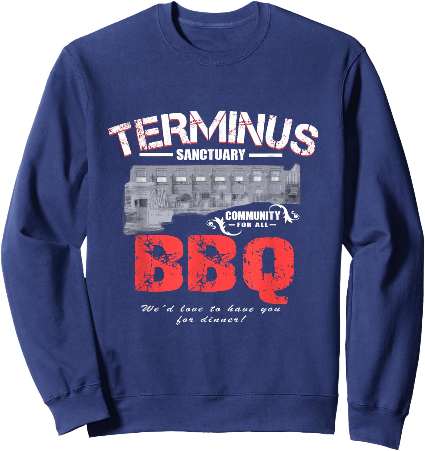 Go Out Adult Terminus BBQ Funny Zombie Apocalypse Sweatshirt - Sweatshirt | Navy