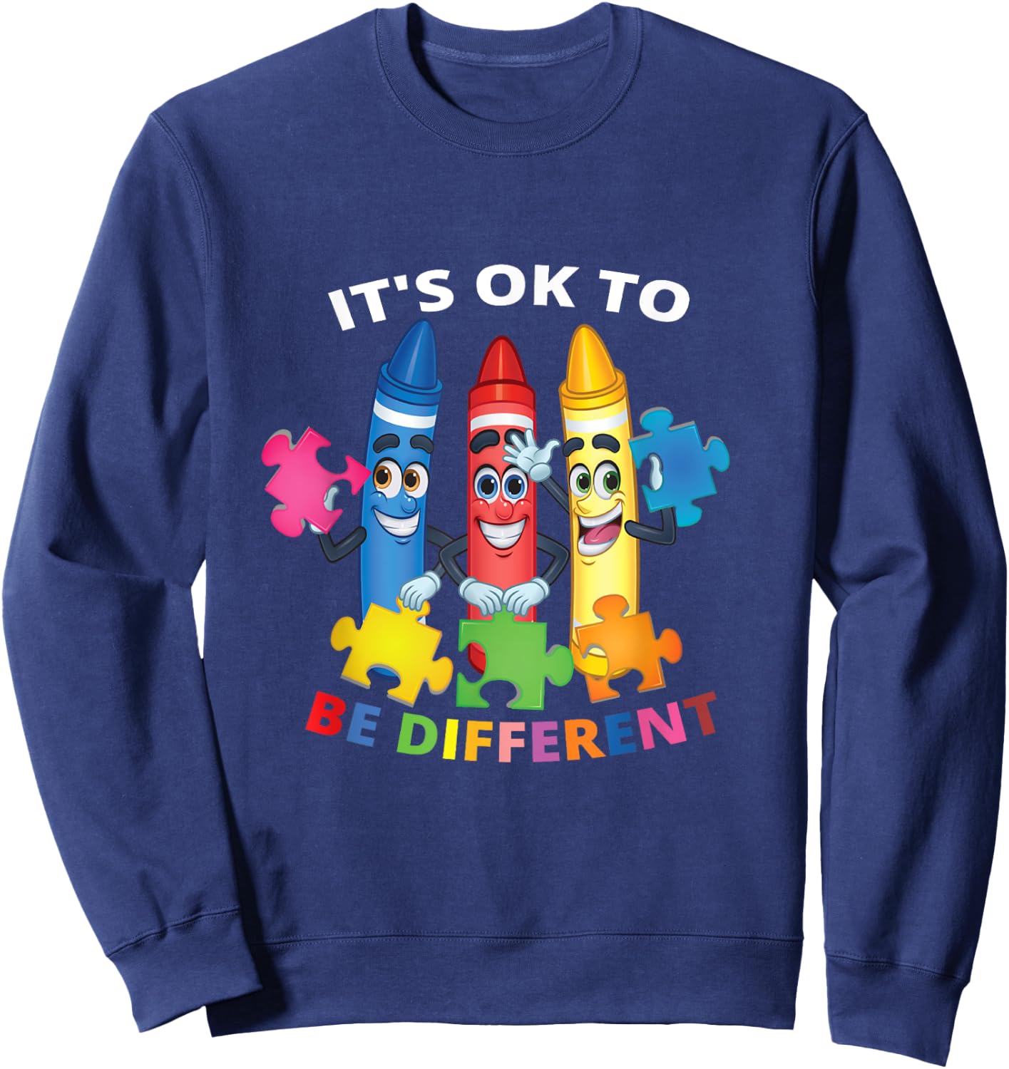 InGENIUS World Autism Awareness Day Gifts Autism Awareness It's Ok To Be Different Autistic Be Unique Black Kids Sweatshirt - Sweatshirt | Navy