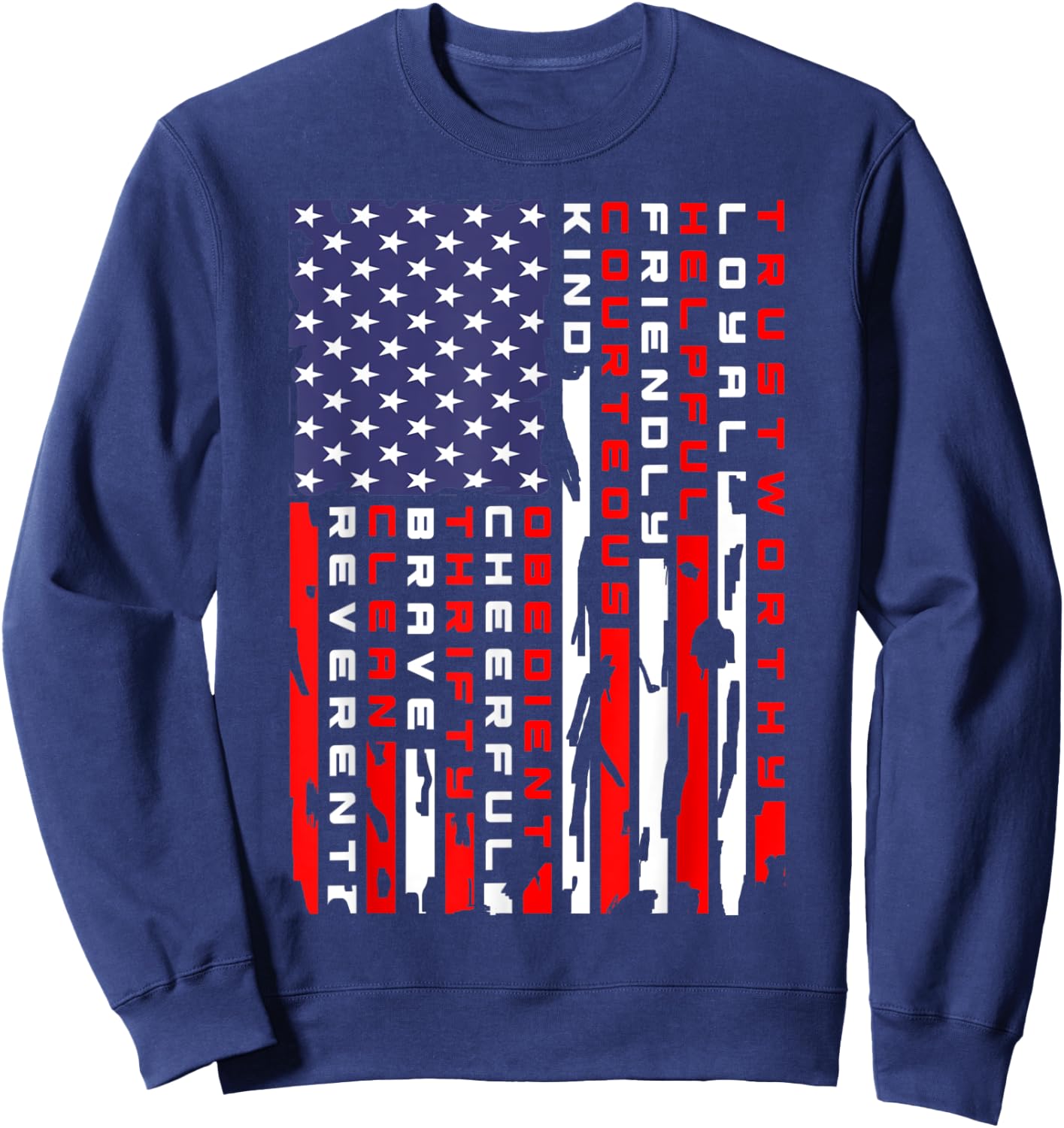 Vintage American Flag Scouting Law Sweatshirt - Sweatshirt | Navy
