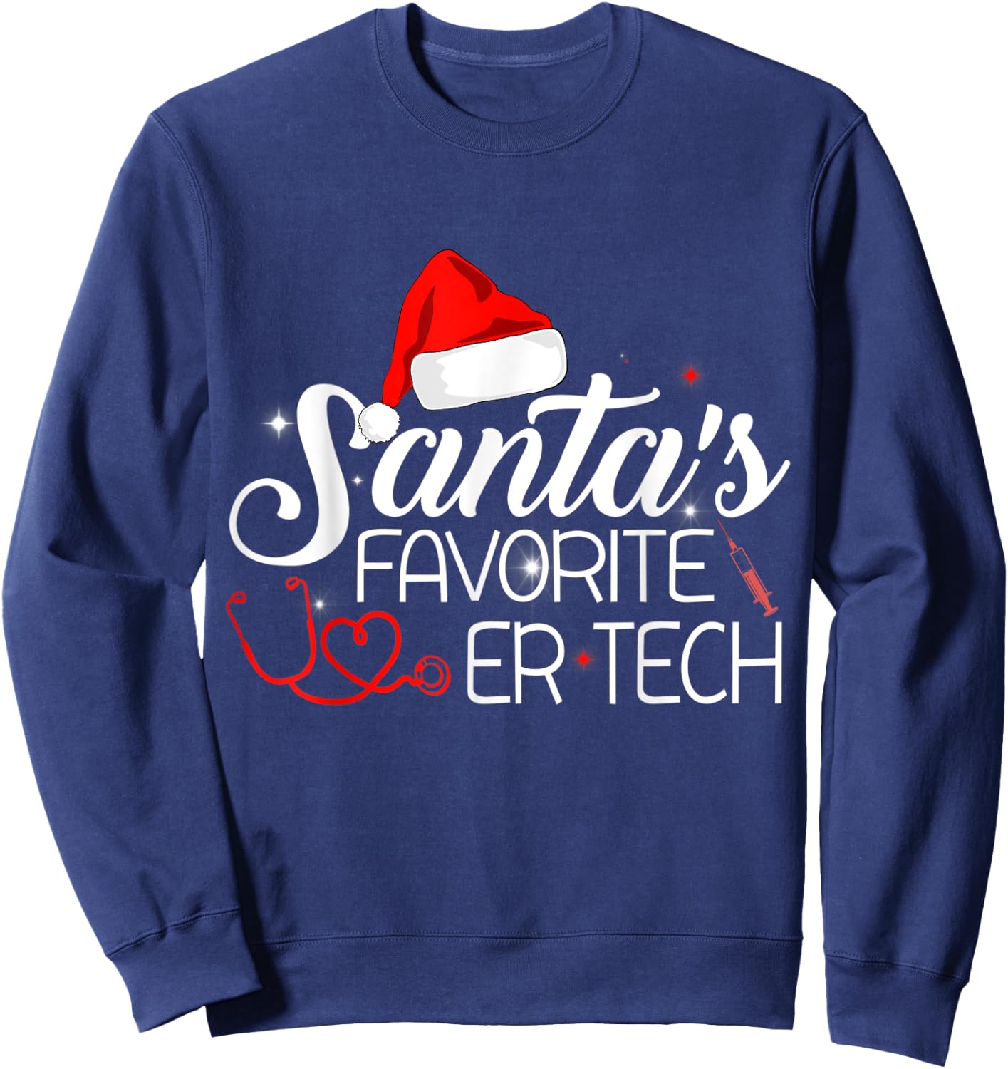 Nurse Christmas Technician Xmas Santa's Favorite ER Tech Sweatshirt - Sweatshirt | Navy