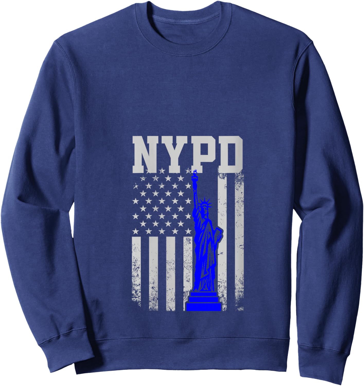 NYPD New York Police Department Statue Of Liberty Distressed V-Neck Sweatshirt - Sweatshirt | Navy