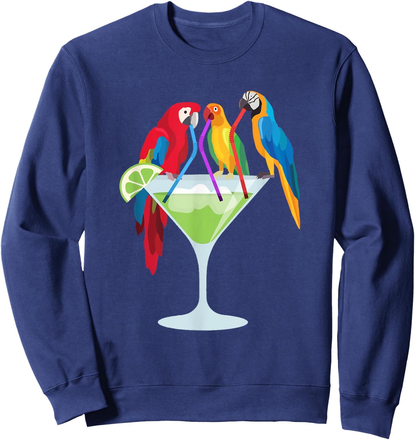 Parrots Drinking Margarita Tropical Vacation Hawaiian Birds Sweatshirt - Sweatshirt | Navy
