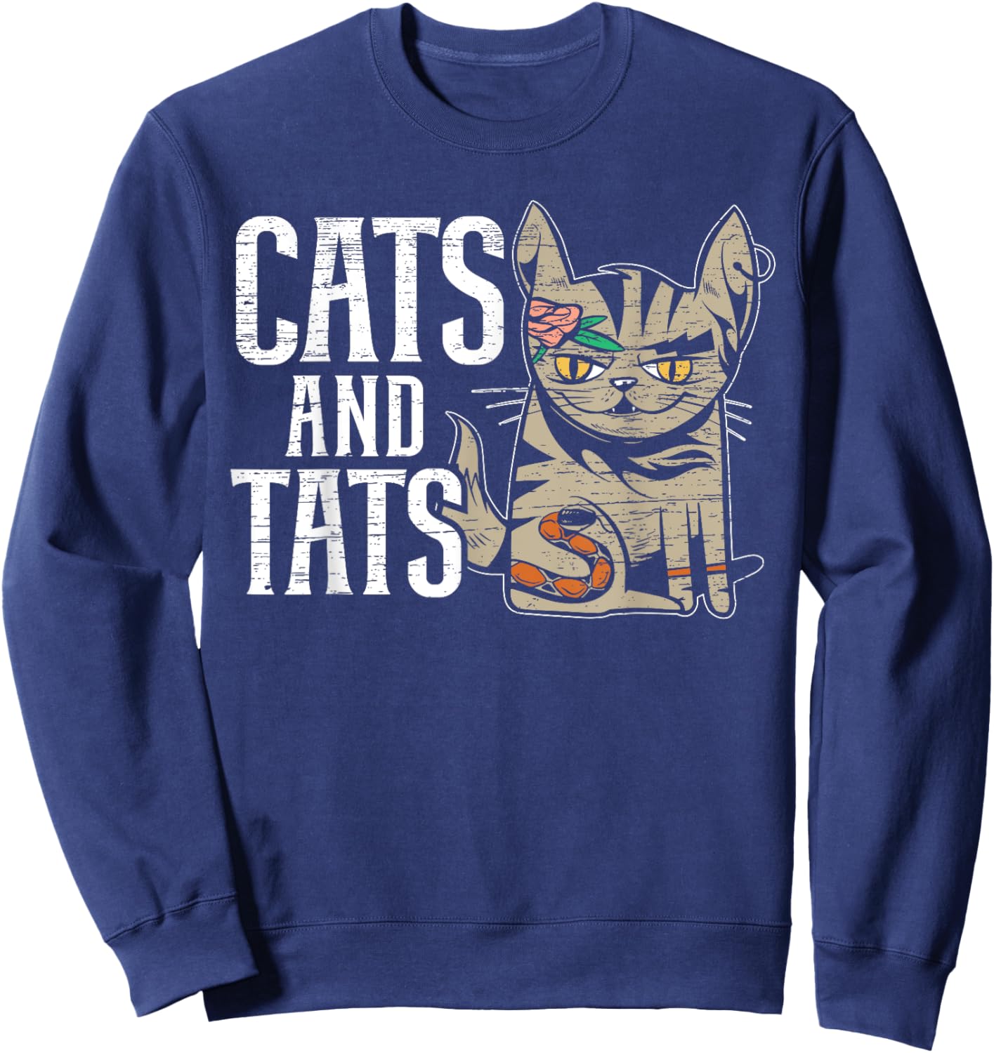 Cats And Tats Inking Tattoo Lover Tattooing Kitty Owner Sweatshirt - Sweatshirt | Navy