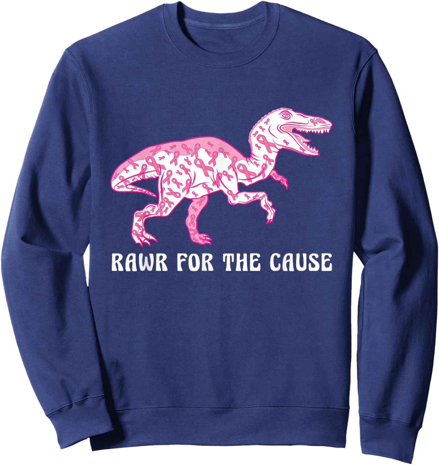 Dinosaur Pink Ribbon Breast Cancer Awareness Month Warrior Sweatshirt - Sweatshirt | Navy