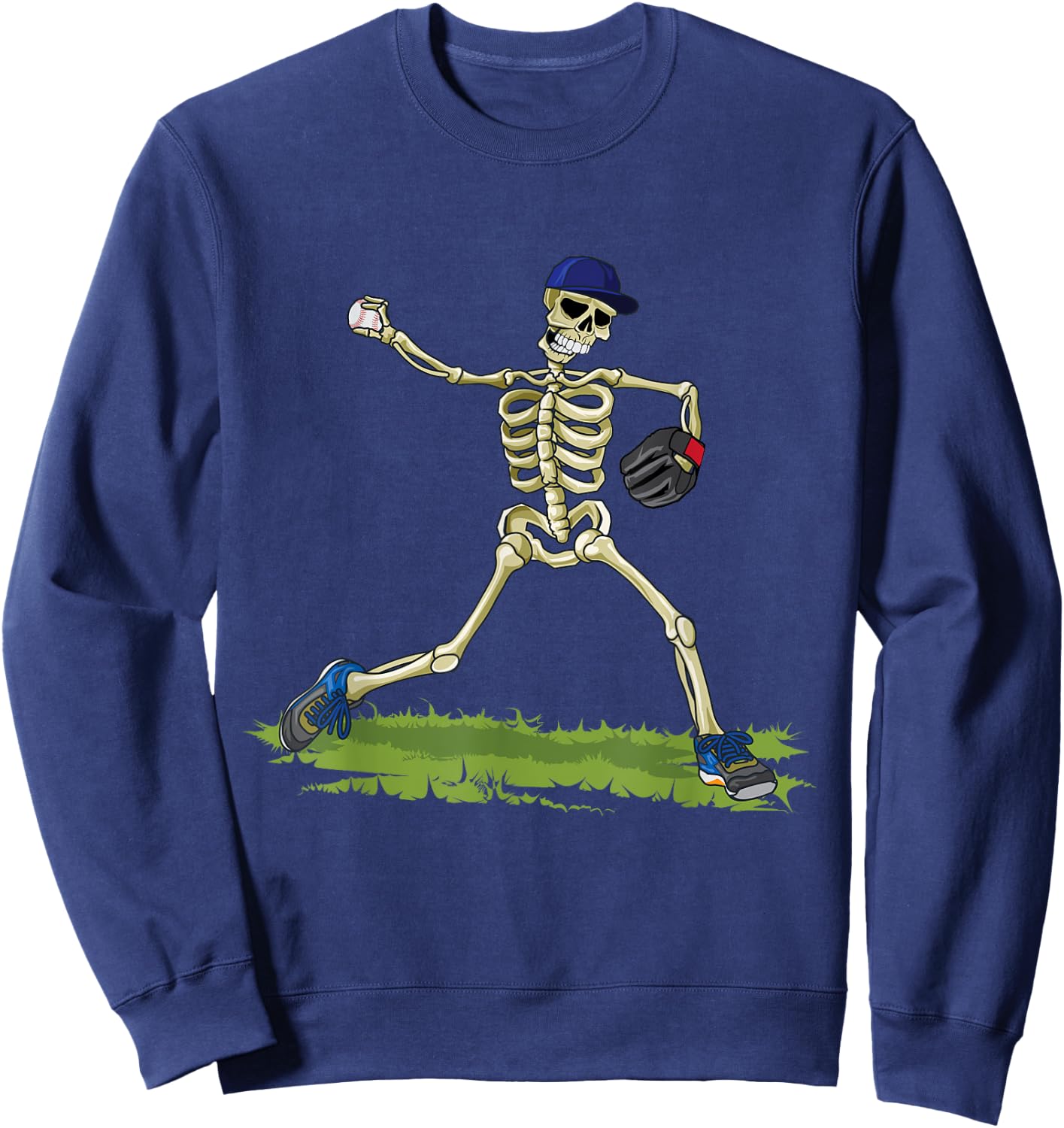 Baseball Skeleton Halloween Men Boys Baseball Halloween Sweatshirt - Sweatshirt | Navy