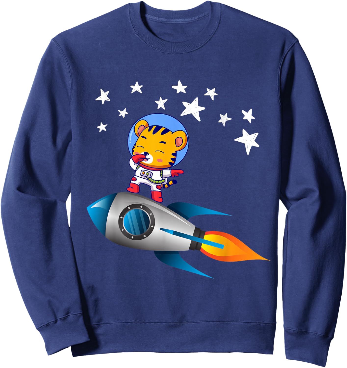 Tiger Astronaut Dabbing On Rocket Space Ship Dab Sweatshirt - Sweatshirt | Navy