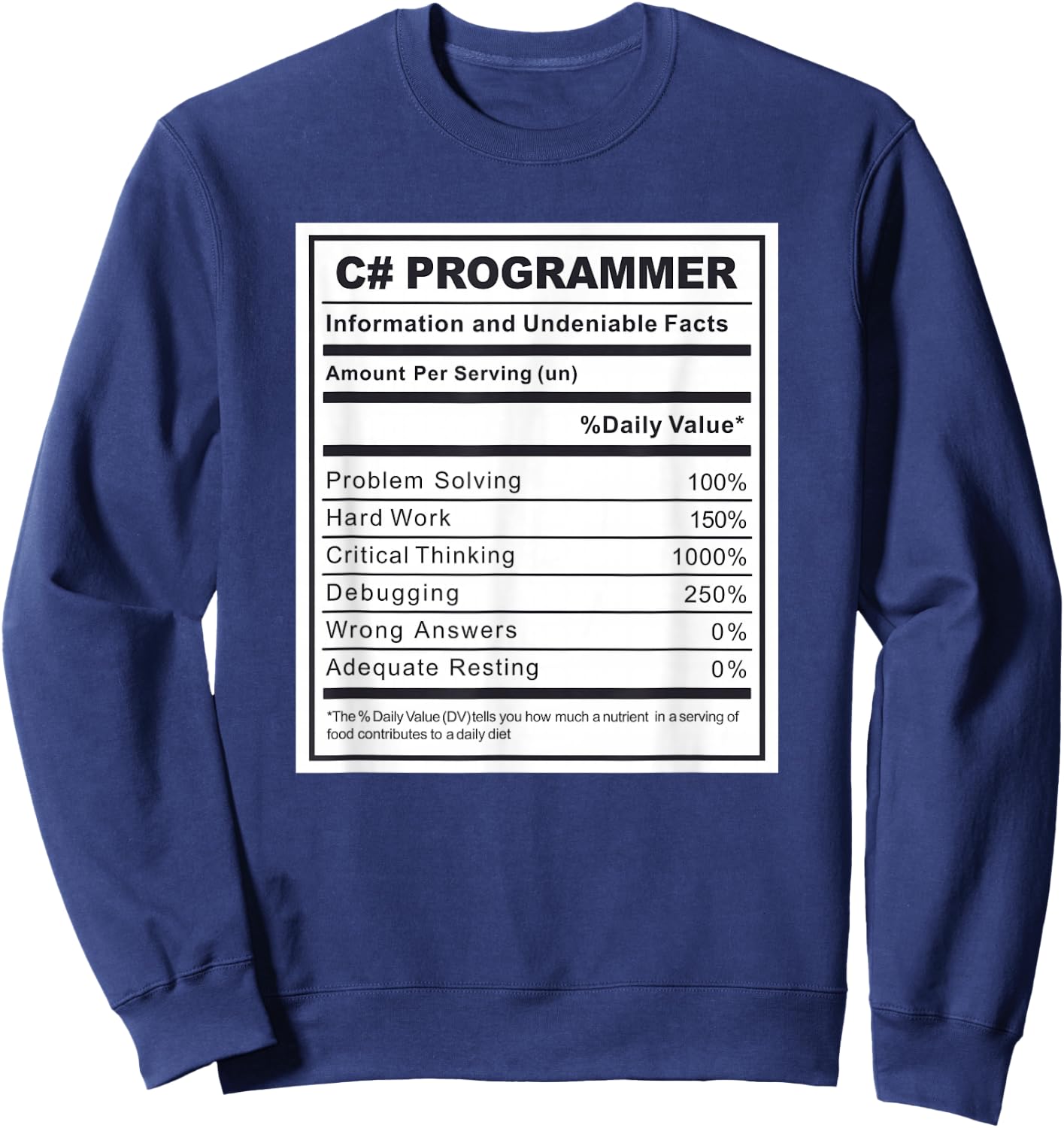 C# Programmer Nutritional Facts Programming Coding Sweatshirt - Sweatshirt | Navy