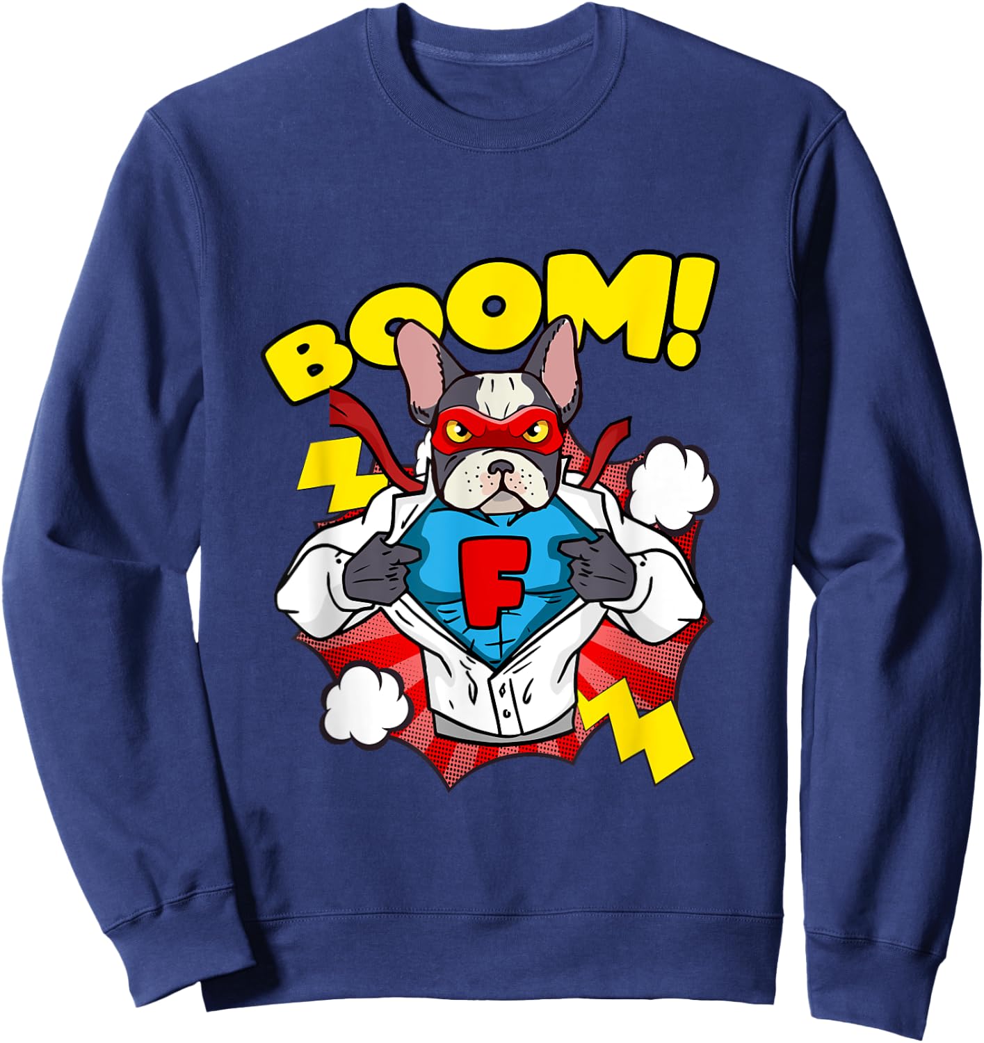 French Bulldog as Comic Super Hero Women Kids Sweatshirt - Sweatshirt | Navy
